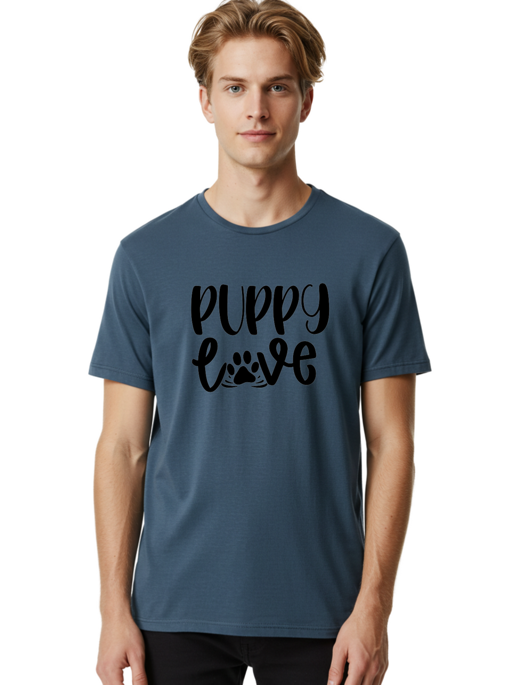 Puppy-Love Men'S Graphic Tee, 100% Cotton, Comfortable Casual Summer Wear, Machine Washable, Puppy Love, Dog Lovers, Cute Puppies, Paw Print, Heartwarming, Dog Owners, Pet Lovers, Adorable Designs, Typography Art Aad471