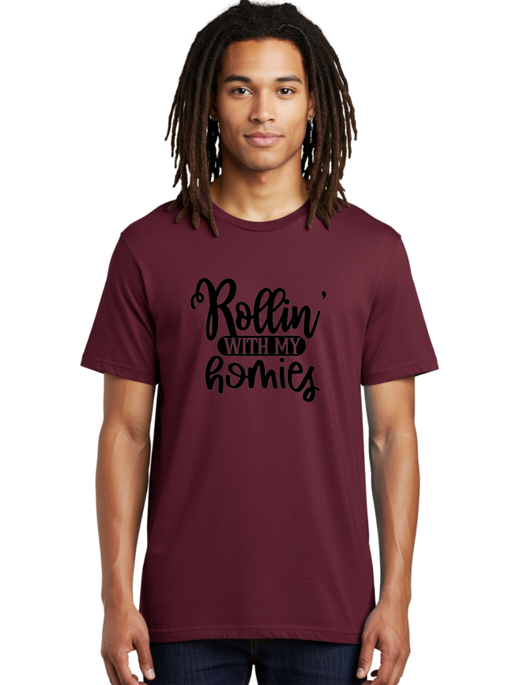 Rollin-With-My-Homies Men'S Graphic Tee, 100% Cotton, Comfortable Casual Summer Wear, Machine Washable, Rollin' With My Homies, Friendship, Loyalty, Homies, Friendship Goals, Squad, Cool Quotes, Trendy Phrases, Friendship Quotes Aad474