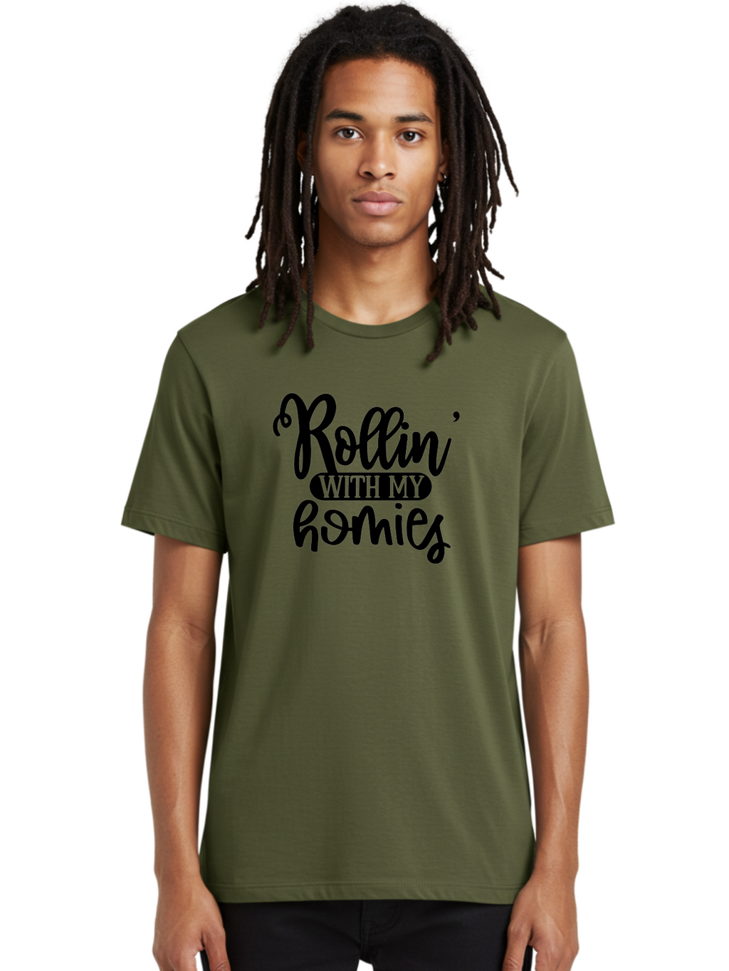 Rollin-With-My-Homies Men'S Graphic Tee, 100% Cotton, Comfortable Casual Summer Wear, Machine Washable, Rollin' With My Homies, Friendship, Loyalty, Homies, Friendship Goals, Squad, Cool Quotes, Trendy Phrases, Friendship Quotes Aad474