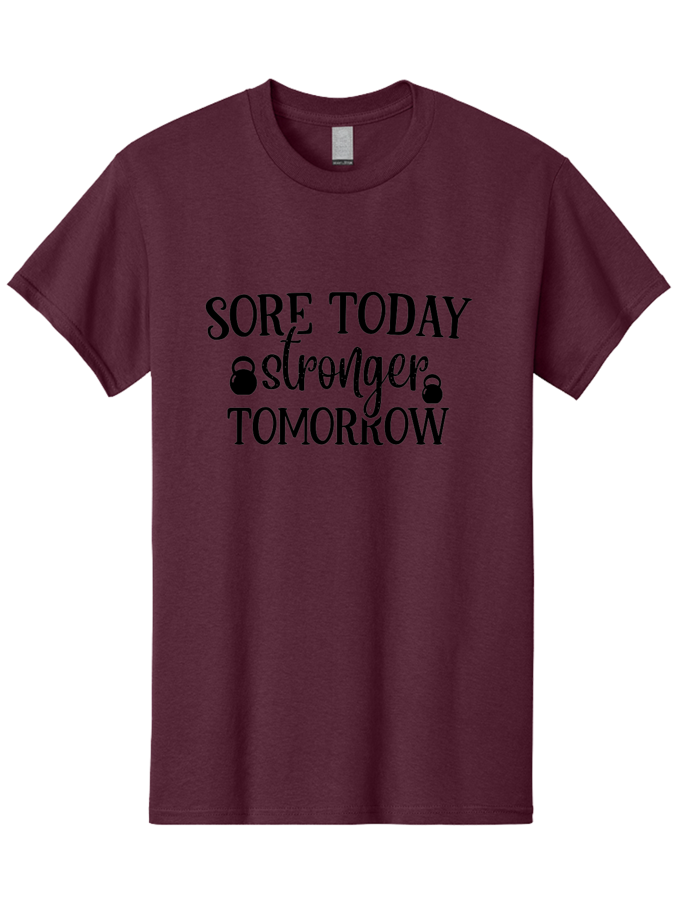 Sore-Today-Stronger-Tomorrow Men'S Graphic Tee, 100% Cotton, Comfortable Casual Summer Wear, Machine Washable, Motivational Quote, Fitness Inspiration, Gym Motivation, Workout Encouragement, Stronger Tomorrow, Kettlebell Weights, Aad478