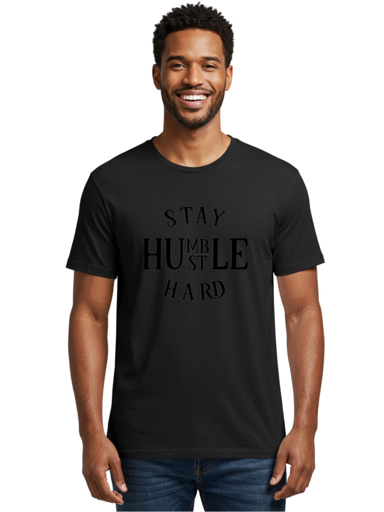 Stay-Humble-Hard Men'S Graphic Tee, 100% Cotton, Comfortable Casual Summer Wear, Machine Washable, Motivational Quote, Inspirational Phrase, Bold Typography, Stay Humble Hard, Humility, Perseverance, Hard Work, Success Mindset, Quote Art Aad481