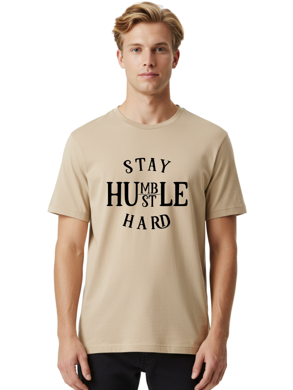 Stay-Humble-Hard Men'S Graphic Tee, 100% Cotton, Comfortable Casual Summer Wear, Machine Washable, Motivational Quote, Inspirational Phrase, Bold Typography, Stay Humble Hard, Humility, Perseverance, Hard Work, Success Mindset, Quote Art Aad481