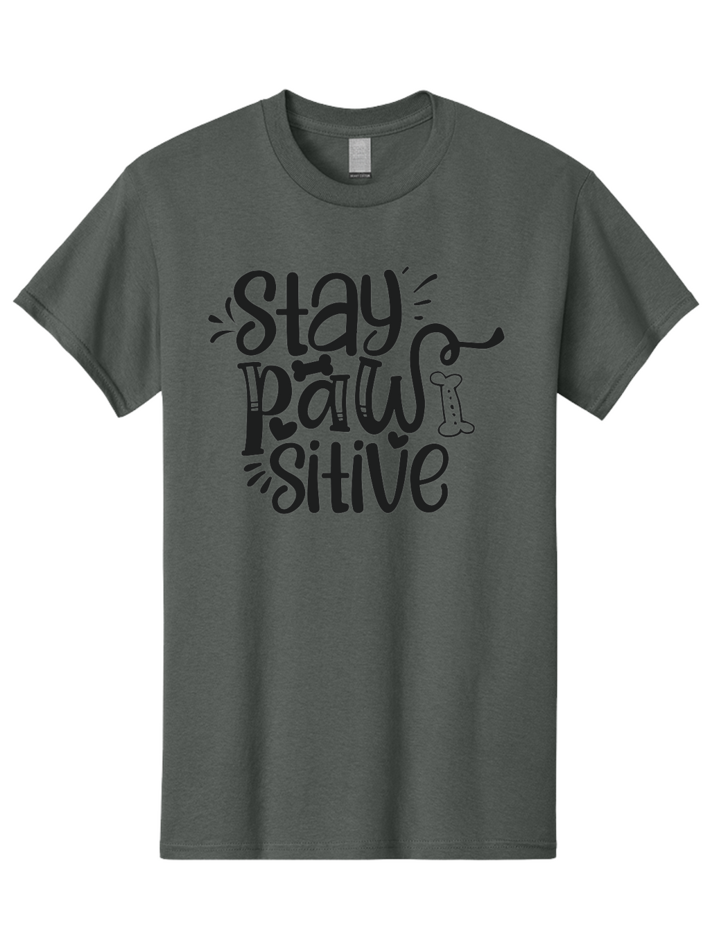 Stay-Paw-Sitive Men'S Graphic Tee, 100% Cotton, Comfortable Casual Summer Wear, Machine Washable, Dog Lover Quote, Positivity, Motivational Phrase, Paw Print, Dog Bones, Funny Dog Saying, Inspirational Quote, Pet Love, Stay Positive Aad482