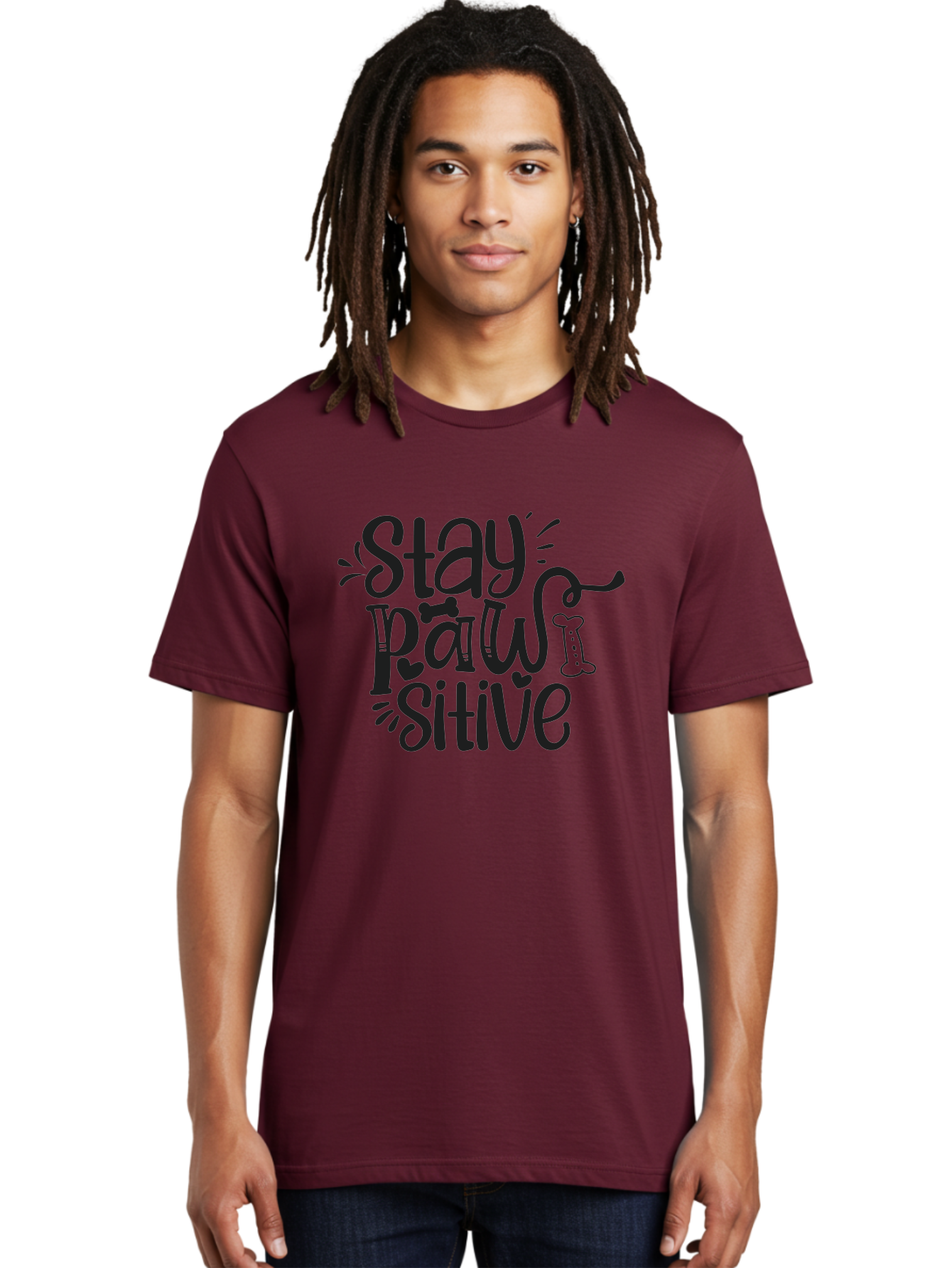Stay-Paw-Sitive Men'S Graphic Tee, 100% Cotton, Comfortable Casual Summer Wear, Machine Washable, Dog Lover Quote, Positivity, Motivational Phrase, Paw Print, Dog Bones, Funny Dog Saying, Inspirational Quote, Pet Love, Stay Positive Aad482