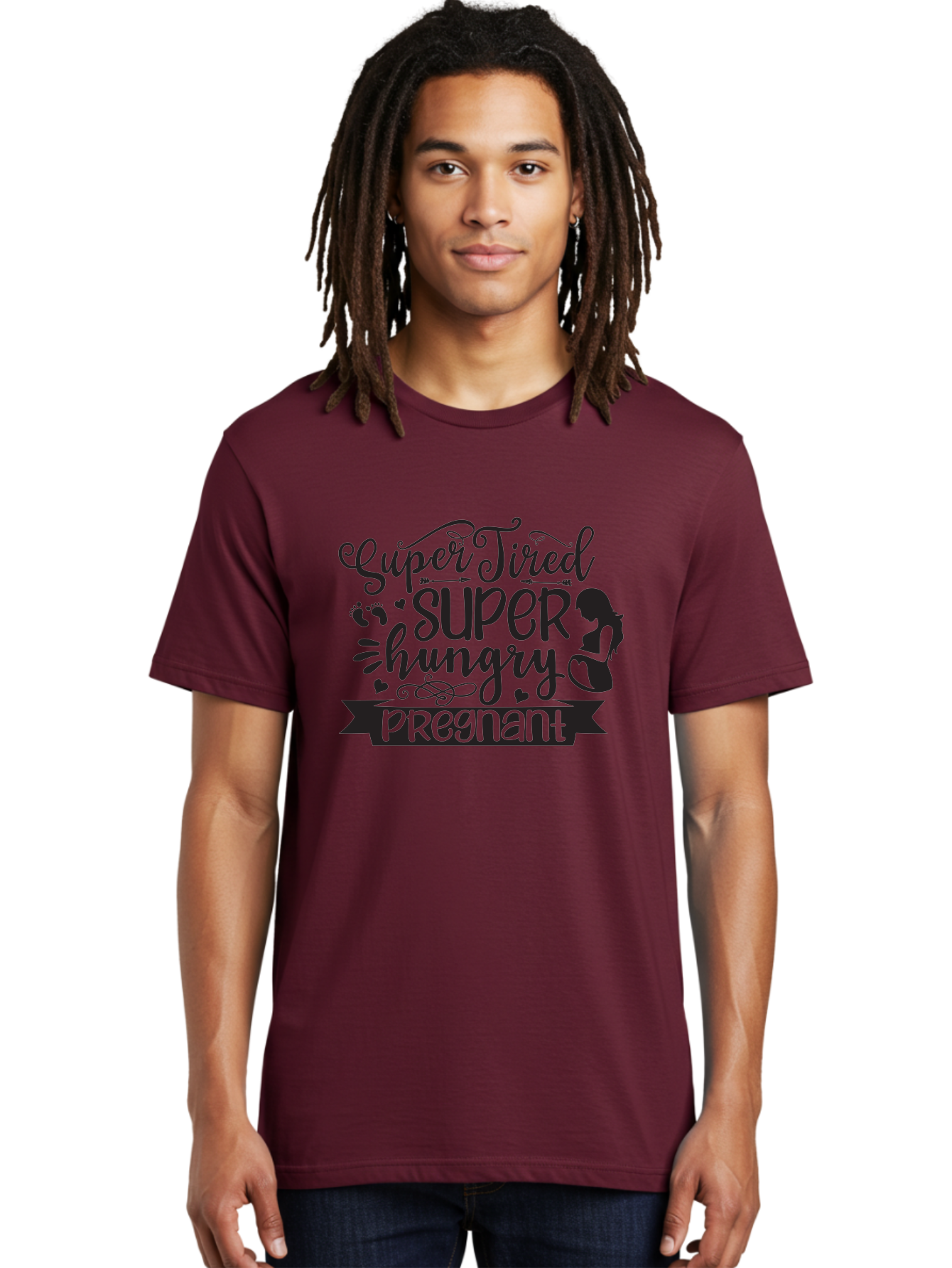 Super-Tired-Super-Hungry Men'S Graphic Tee, 100% Cotton, Comfortable Casual Summer Wear, Machine Washable, Pregnancy Fatigue, Morning Sickness, Expectant Mother, Baby On The Way, Pregnancy Journey, Mom To Be, Baby Bump Aad486