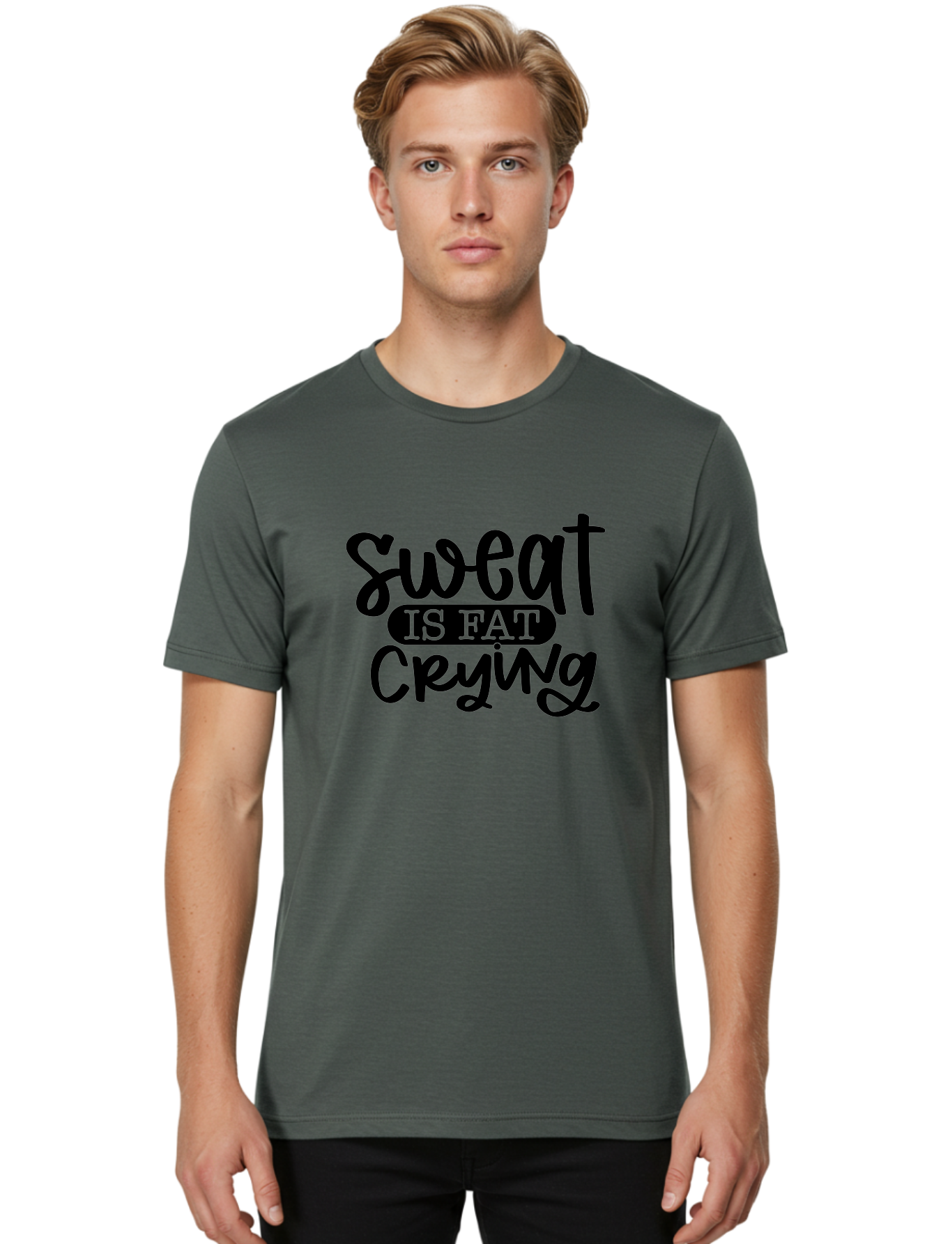 Sweat-Is-Fat-Crying Men'S Graphic Tee, 100% Cotton, Comfortable Casual Summer Wear, Machine Washable, Fitness Quote, Motivational Phrase, Workout Inspiration, Sweat Is Fat Crying, Gym Motivation, Weight Loss, Exercise Encouragement, Aad487