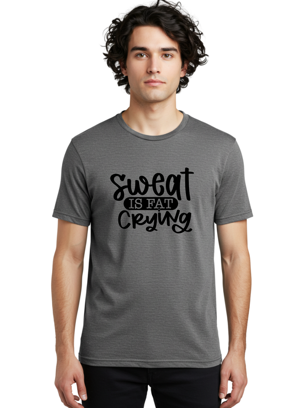Sweat-Is-Fat-Crying Men'S Graphic Tee, 100% Cotton, Comfortable Casual Summer Wear, Machine Washable, Fitness Quote, Motivational Phrase, Workout Inspiration, Sweat Is Fat Crying, Gym Motivation, Weight Loss, Exercise Encouragement, Aad487