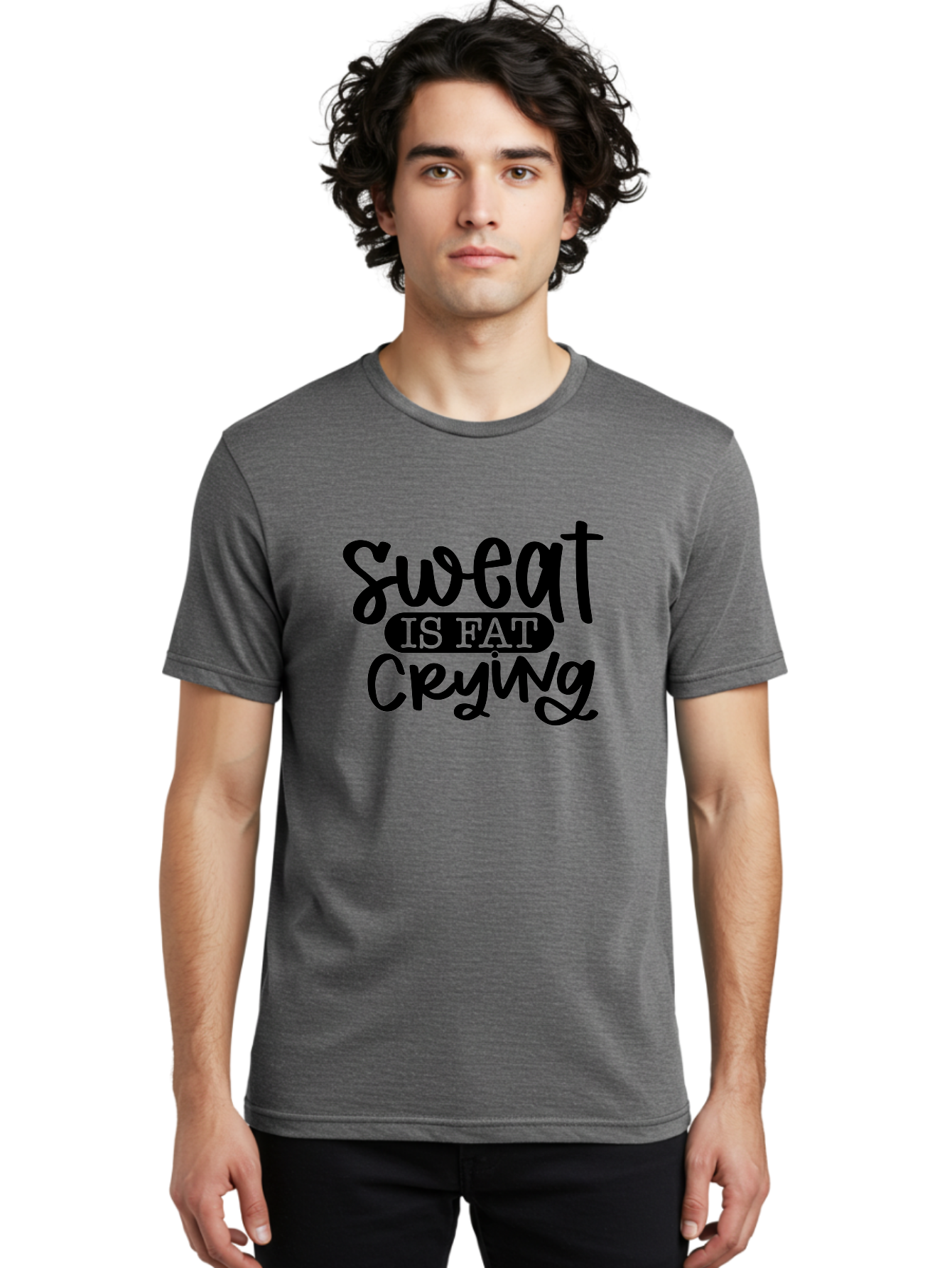 Sweat-Is-Fat-Crying Men'S Graphic Tee, 100% Cotton, Comfortable Casual Summer Wear, Machine Washable, Fitness Quote, Motivational Phrase, Workout Inspiration, Sweat Is Fat Crying, Gym Motivation, Weight Loss, Exercise Encouragement, Aad487