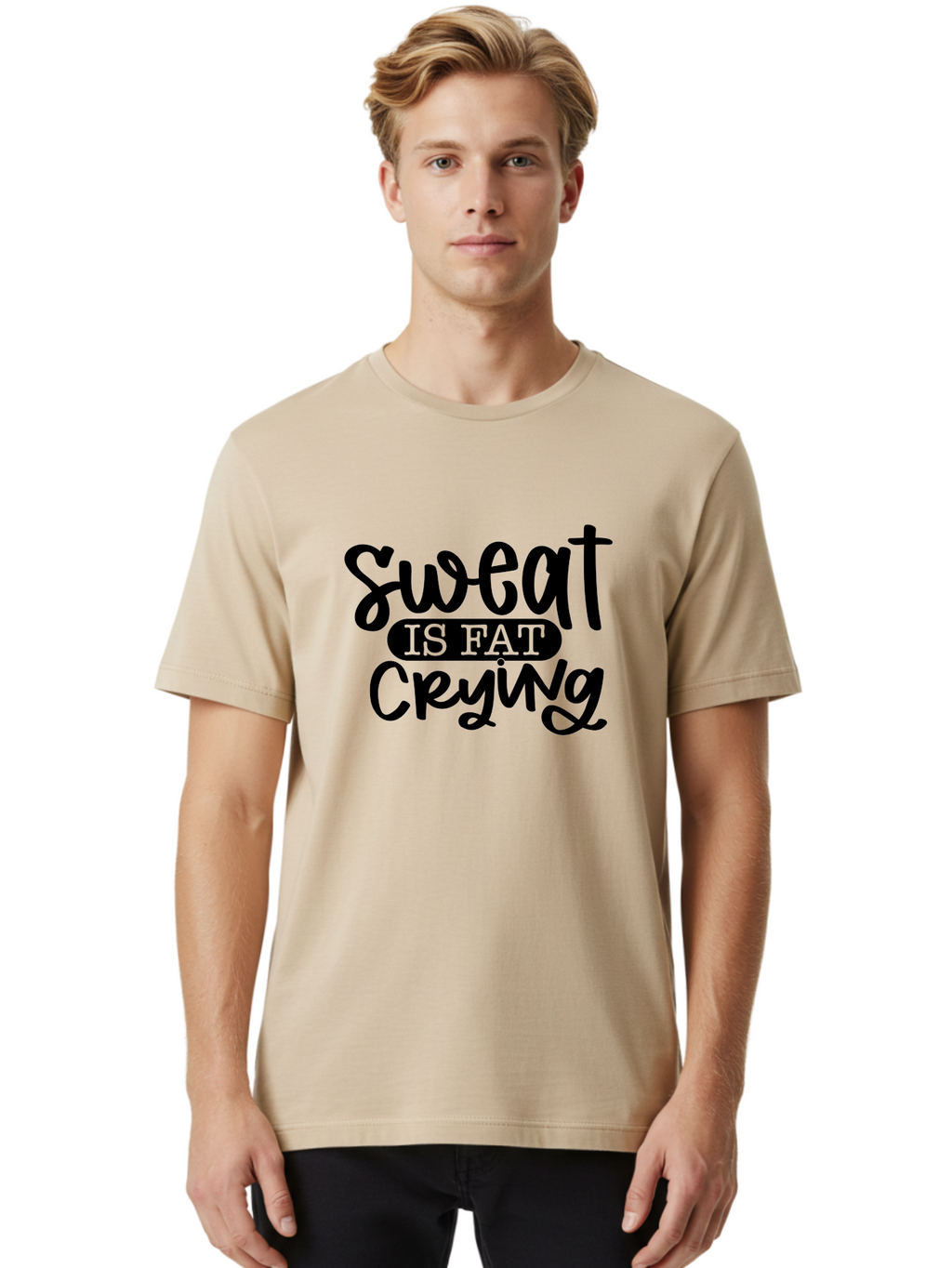 Sweat-Is-Fat-Crying Men'S Graphic Tee, 100% Cotton, Comfortable Casual Summer Wear, Machine Washable, Fitness Quote, Motivational Phrase, Workout Inspiration, Sweat Is Fat Crying, Gym Motivation, Weight Loss, Exercise Encouragement, Aad487