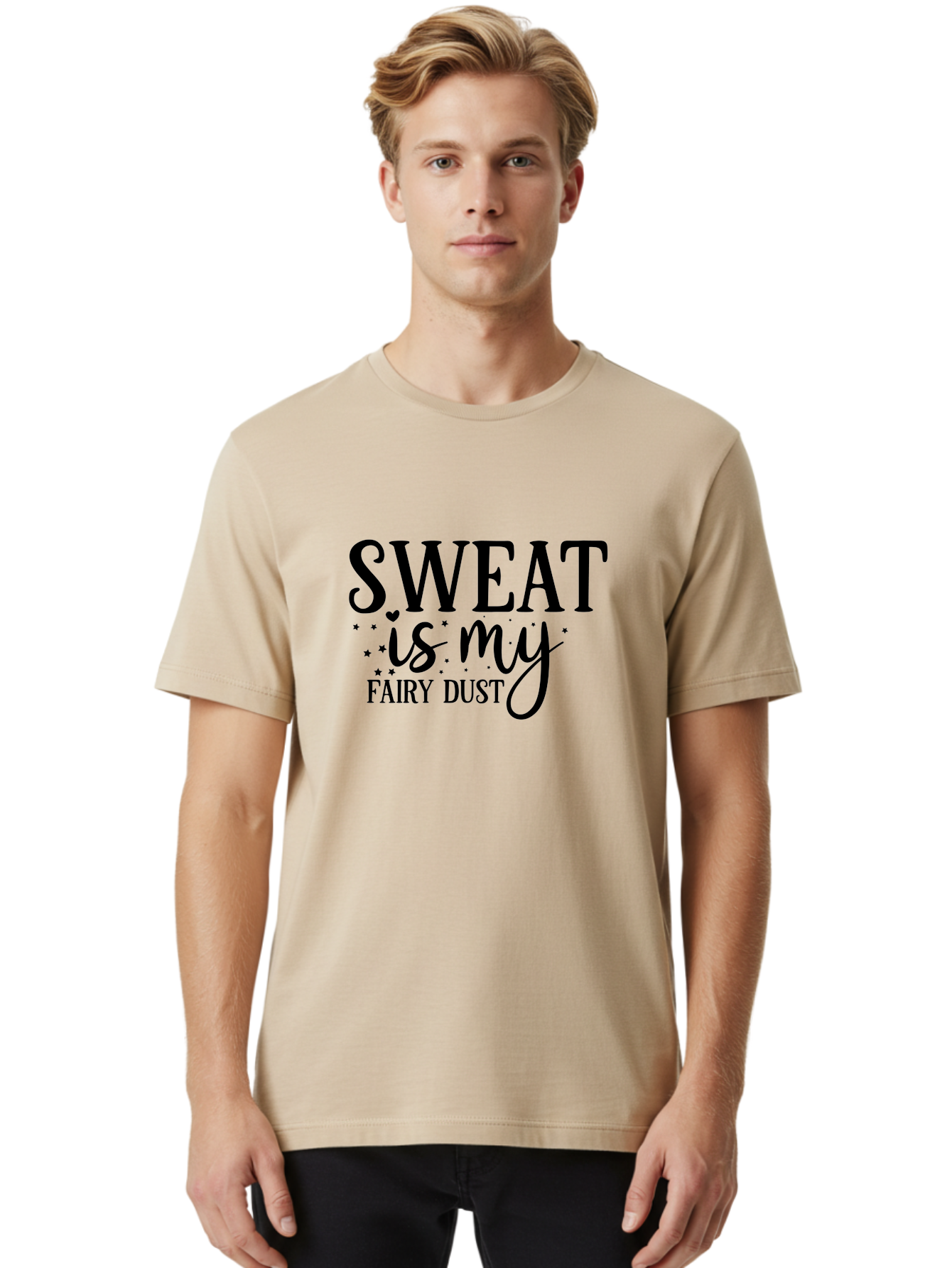 Sweat-Is-My-Fairy-Dust Men'S Graphic Tee, 100% Cotton, Comfortable Casual Summer Wear, Machine Washable, Funny Fitness Quote, Motivational Phrase, Workout Inspiration, Sweat Is My Fairy Dust, Fitness Humor, Gym Motivation, Aad488
