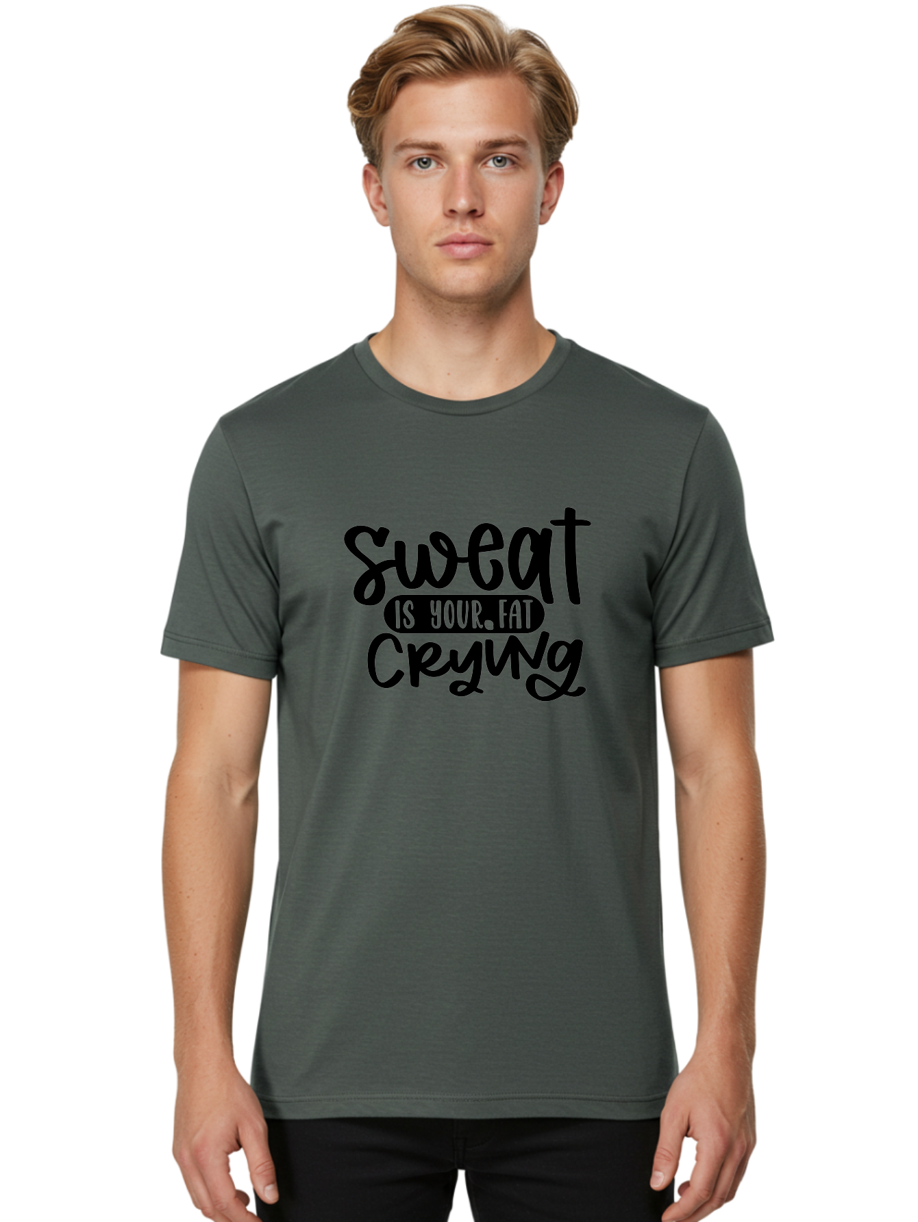 Sweat-Is-Your-Fat-Crying Men'S Graphic Tee, 100% Cotton, Comfortable Casual Summer Wear, Machine Washable, Motivational Quote, Fitness Inspiration, Weight Loss Motivation, Gym Motivation, Workout Inspiration, Healthy Lifestyle, Fitness Quote Aad489