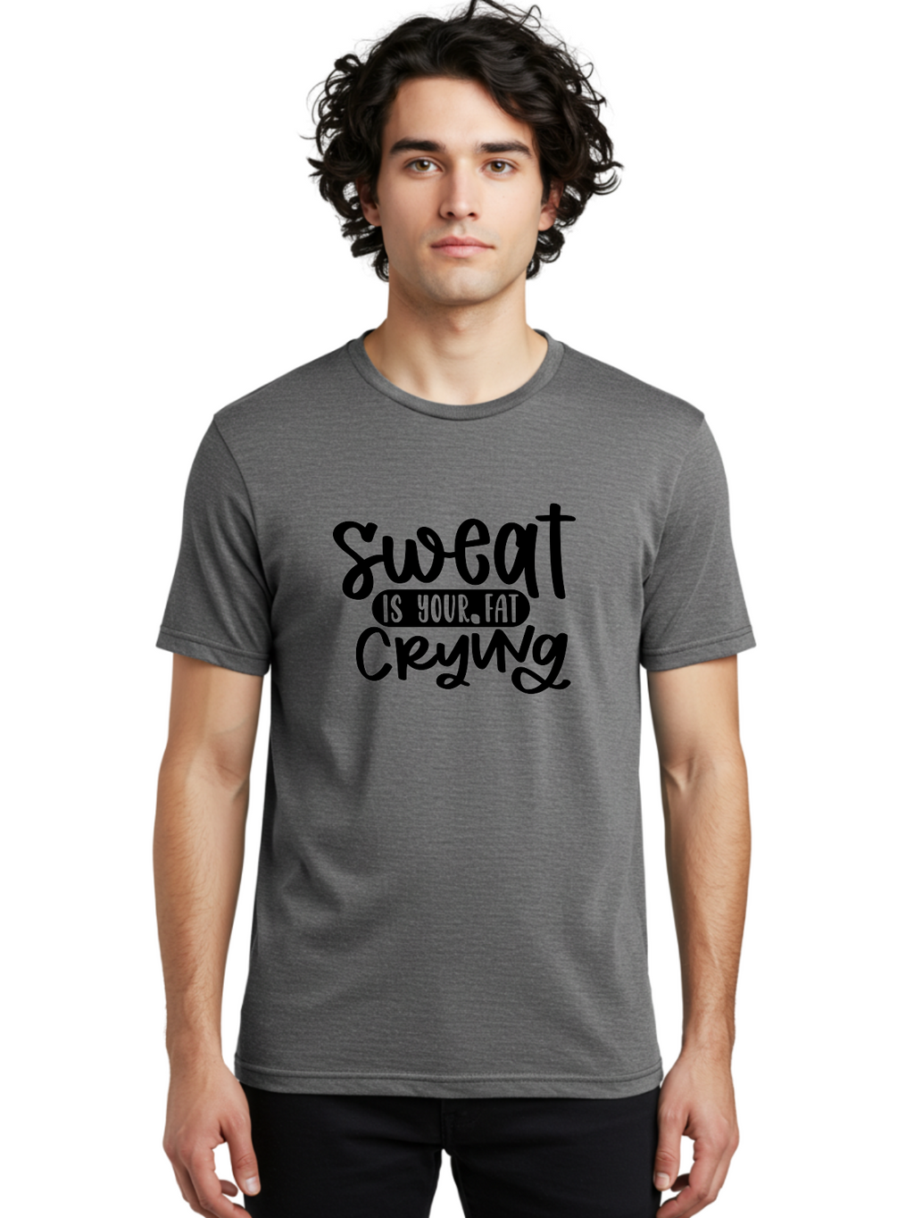 Sweat-Is-Your-Fat-Crying Men'S Graphic Tee, 100% Cotton, Comfortable Casual Summer Wear, Machine Washable, Motivational Quote, Fitness Inspiration, Weight Loss Motivation, Gym Motivation, Workout Inspiration, Healthy Lifestyle, Fitness Quote Aad489