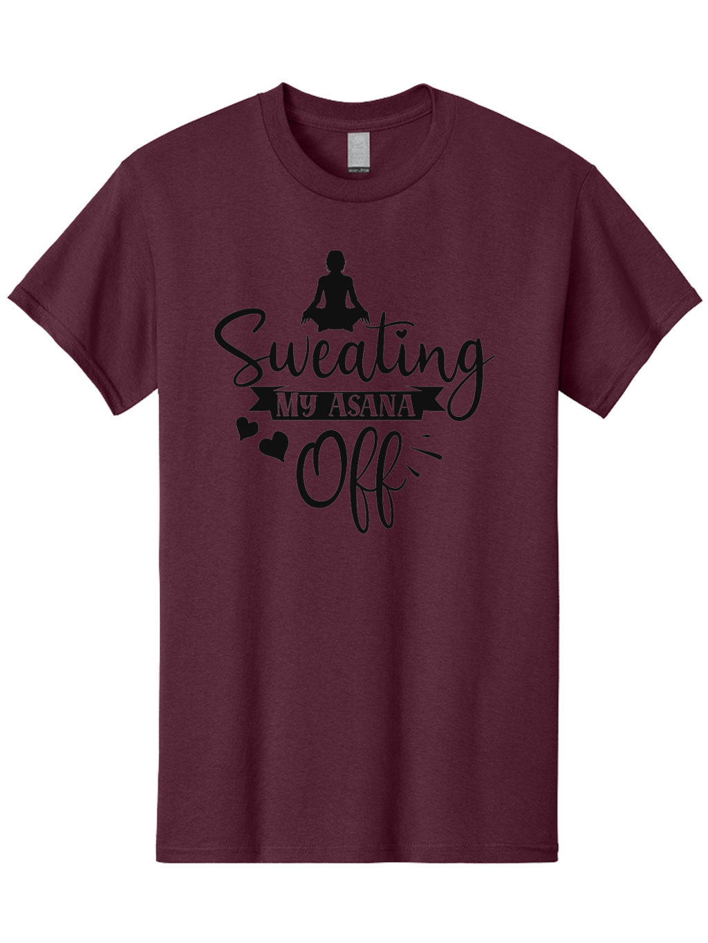 Sweating-My-Asana-Off Men'S Graphic Tee, 100% Cotton, Comfortable Casual Summer Wear, Machine Washable, Yoga, Meditation, Fitness, Wellness, Mindfulness, Relaxation, Self-Care, Health, Black Silhouette, Love Hearts Aad490