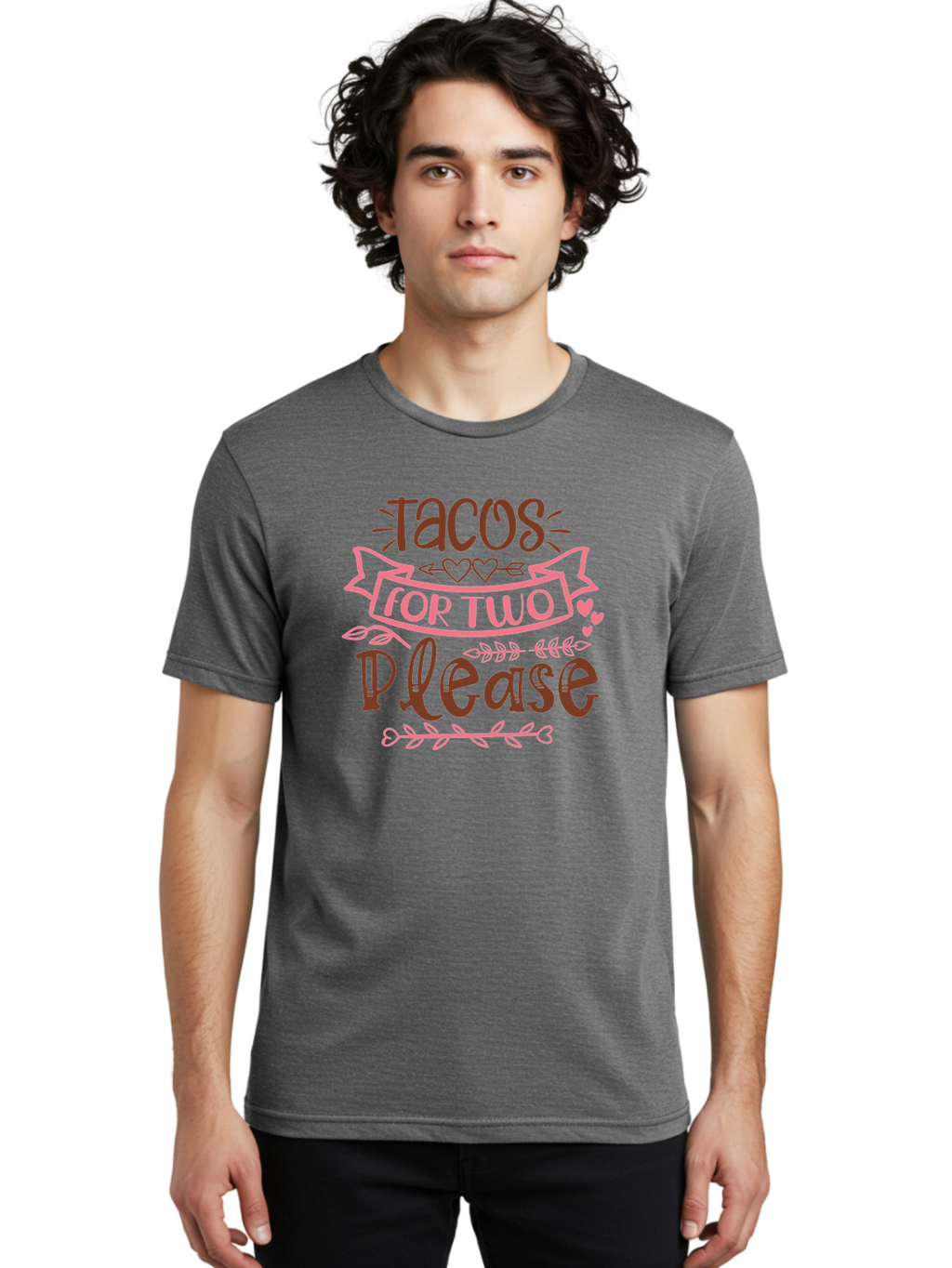 Tacos-For-Two-Please Men'S Graphic Tee, 100% Cotton, Comfortable Casual Summer Wear, Machine Washable, Tacos For Two, Romantic Dinner, Foodie Gift, Taco Love, Couple'S Quote, Dinner For Two, Love Hearts, Valentine'S Day Aad491