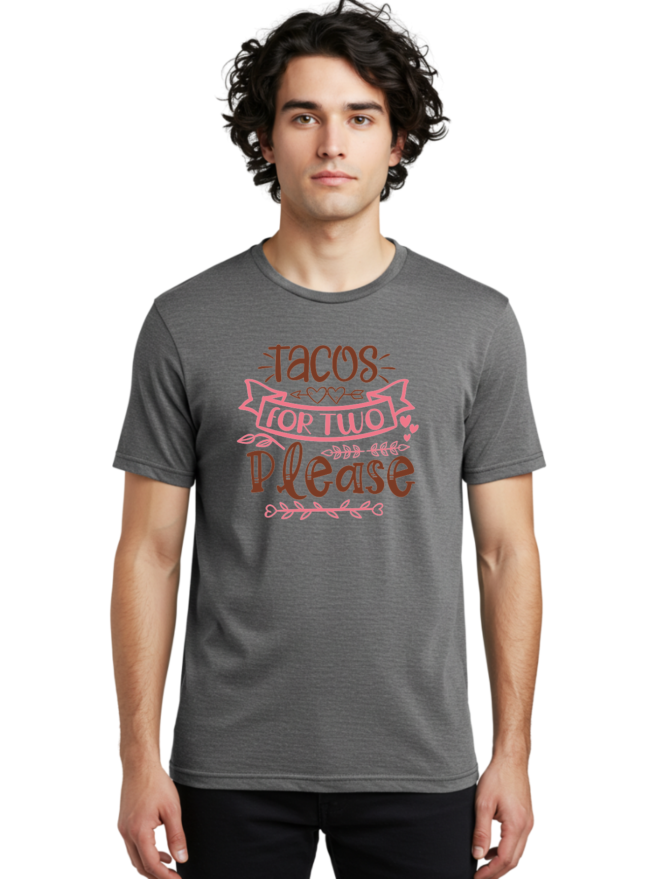 Tacos-For-Two-Please Men'S Graphic Tee, 100% Cotton, Comfortable Casual Summer Wear, Machine Washable, Tacos For Two, Romantic Dinner, Foodie Gift, Taco Love, Couple'S Quote, Dinner For Two, Love Hearts, Valentine'S Day Aad491
