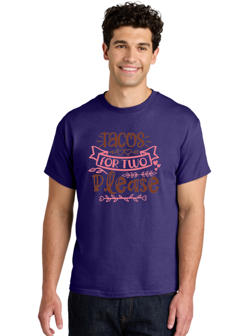 Tacos-For-Two-Please Men'S Graphic Tee, 100% Cotton, Comfortable Casual Summer Wear, Machine Washable, Tacos For Two, Romantic Dinner, Foodie Gift, Taco Love, Couple'S Quote, Dinner For Two, Love Hearts, Valentine'S Day Aad491