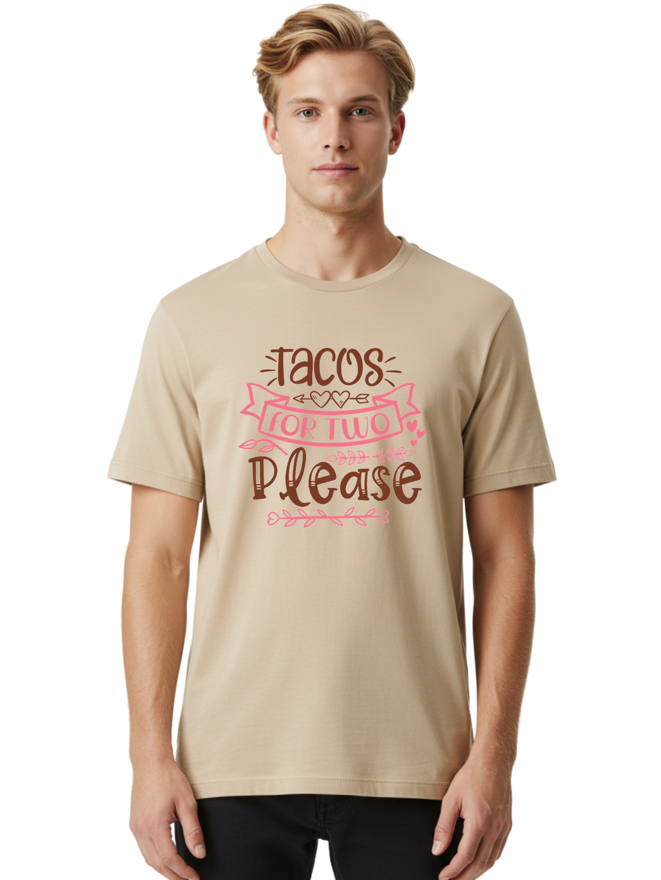 Tacos-For-Two-Please Men'S Graphic Tee, 100% Cotton, Comfortable Casual Summer Wear, Machine Washable, Tacos For Two, Romantic Dinner, Foodie Gift, Taco Love, Couple'S Quote, Dinner For Two, Love Hearts, Valentine'S Day Aad491