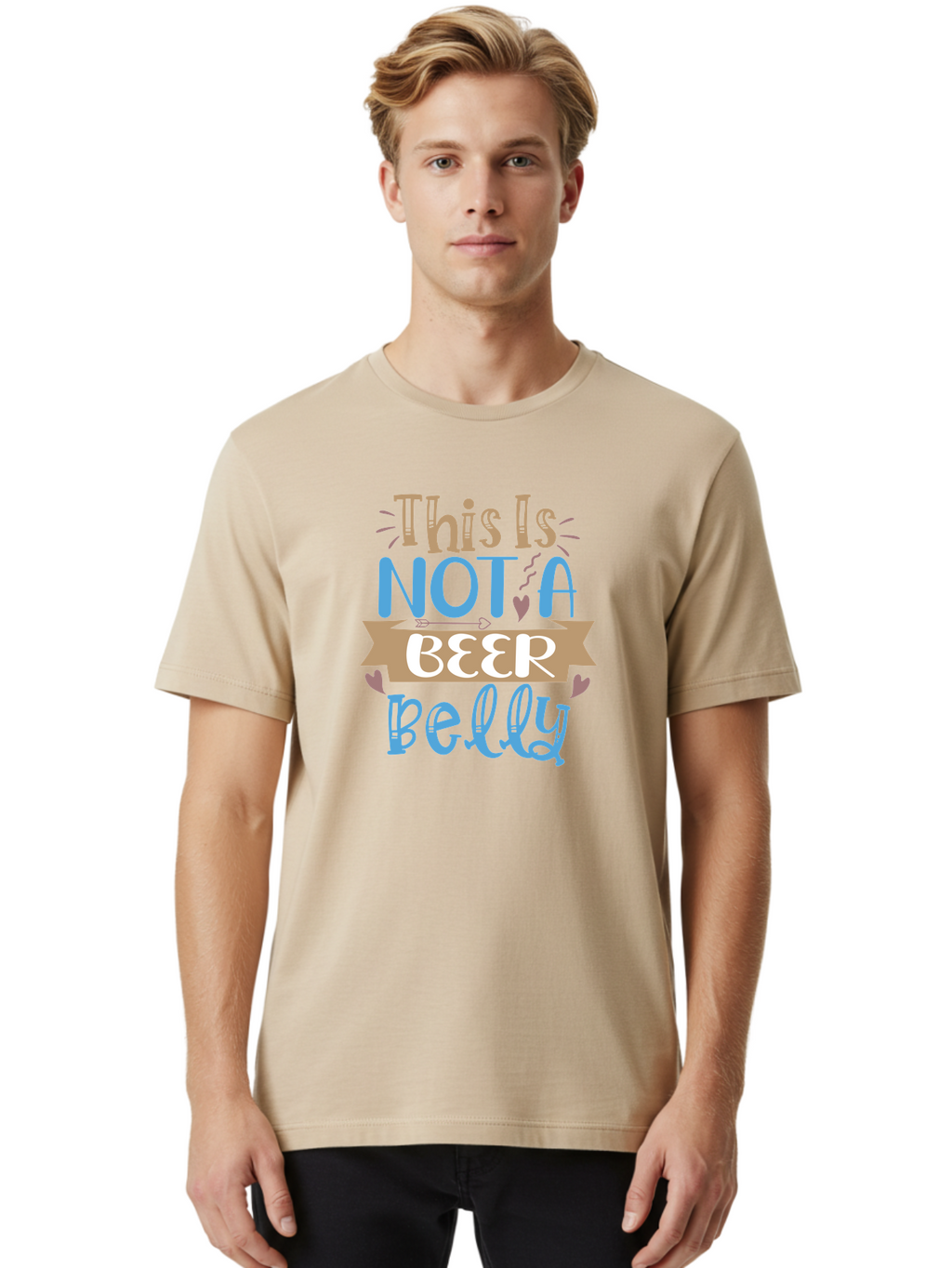 This-Is-Not-A-Beer-Belly Men'S Graphic Tee, 100% Cotton, Comfortable Casual Summer Wear, Machine Washable, Funny Quote, Humorous Saying, Beer Belly Humor, Witty Phrase, Playful Text, Entertaining Graphic, Quirky Design, Clever Saying, Aad493