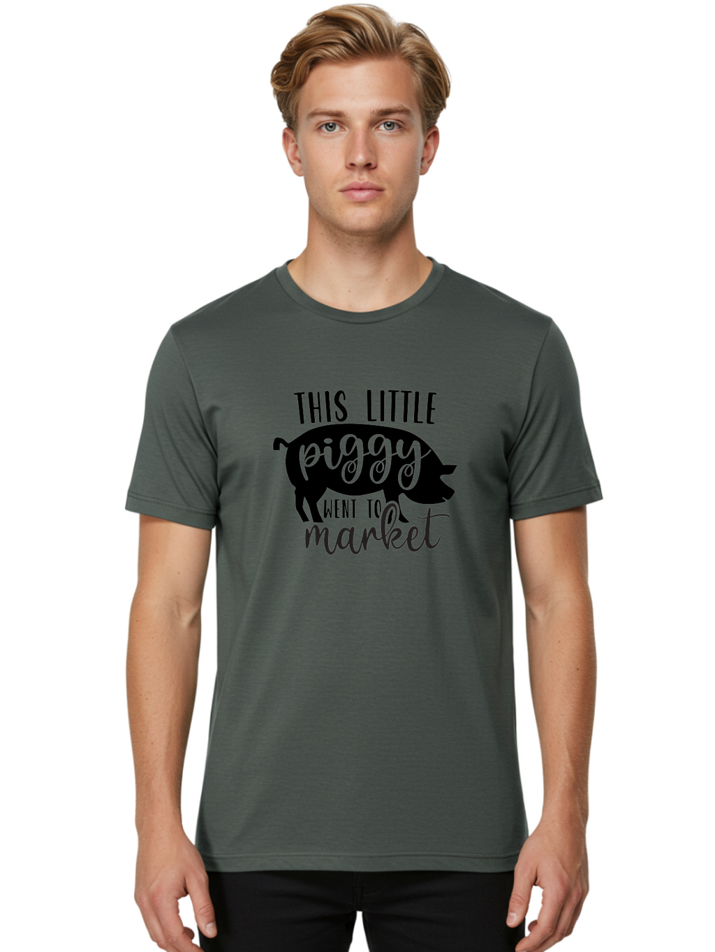 This-Little-Piggy Men'S Graphic Tee, 100% Cotton, Comfortable Casual Summer Wear, Machine Washable, Funny Pig Design, Piggy Graphics, Market Pig, Cute Pig Art, Pig Silhouette, Nursery Rhyme Quote, Playful Pig Illustration Aad494