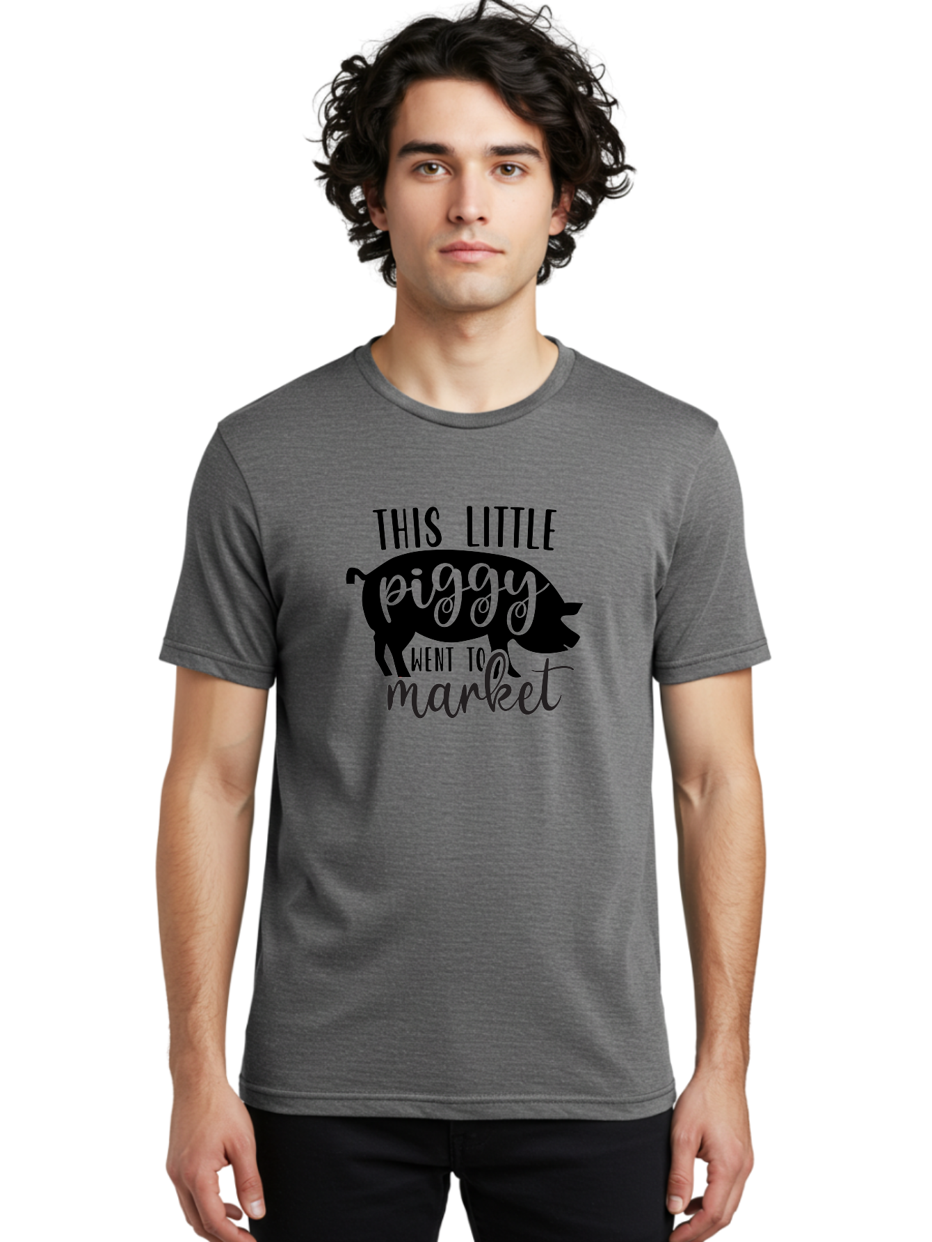 This-Little-Piggy Men'S Graphic Tee, 100% Cotton, Comfortable Casual Summer Wear, Machine Washable, Funny Pig Design, Piggy Graphics, Market Pig, Cute Pig Art, Pig Silhouette, Nursery Rhyme Quote, Playful Pig Illustration Aad494