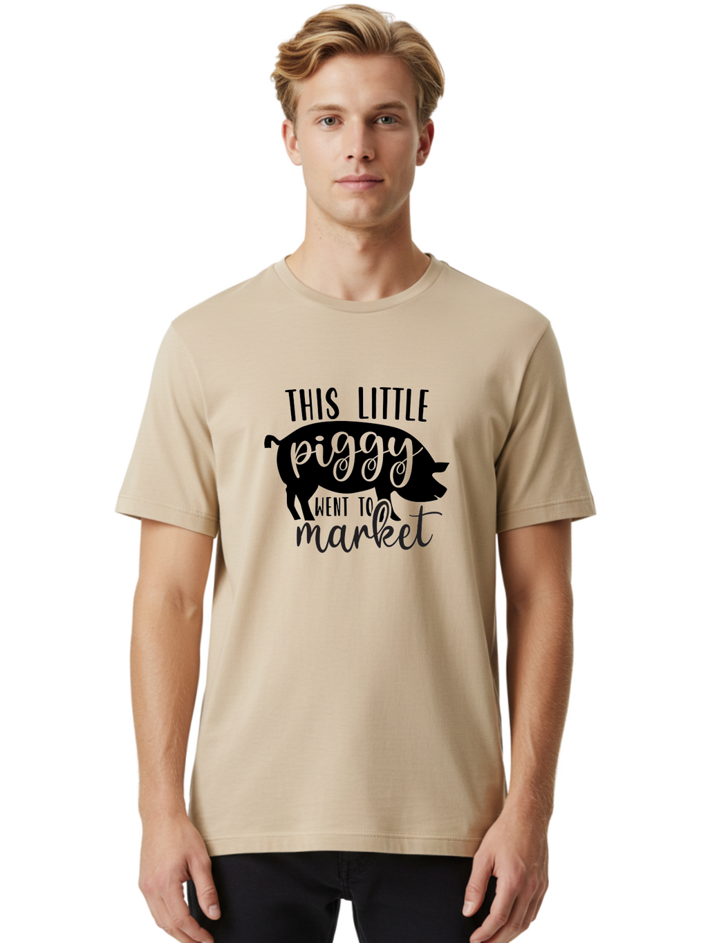 This-Little-Piggy Men'S Graphic Tee, 100% Cotton, Comfortable Casual Summer Wear, Machine Washable, Funny Pig Design, Piggy Graphics, Market Pig, Cute Pig Art, Pig Silhouette, Nursery Rhyme Quote, Playful Pig Illustration Aad494