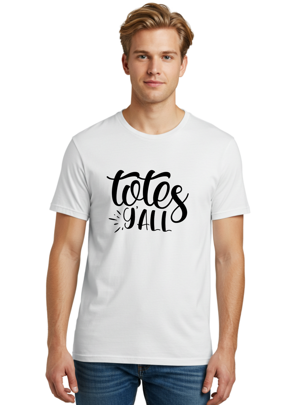 Totes-Y-All Men'S Graphic Tee, 100% Cotton, Comfortable Casual Summer Wear, Machine Washable, Totes Y'All, Hand-Lettering, Handwritten Font, Informal Expression, Southern Slang, Casual Style, Modern Calligraphy, Trendy Typography Aad496