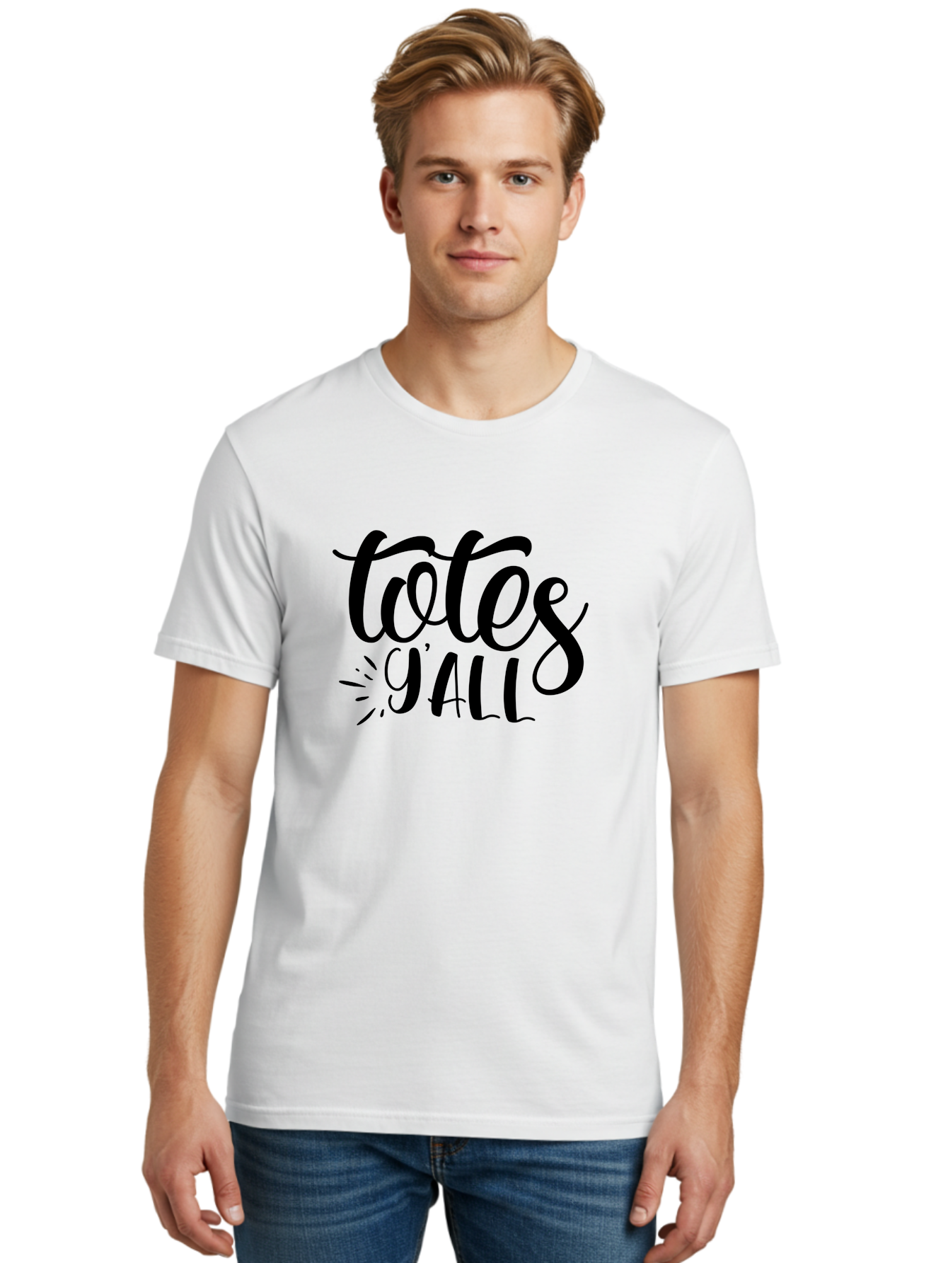 Totes-Y-All Men'S Graphic Tee, 100% Cotton, Comfortable Casual Summer Wear, Machine Washable, Totes Y'All, Hand-Lettering, Handwritten Font, Informal Expression, Southern Slang, Casual Style, Modern Calligraphy, Trendy Typography Aad496