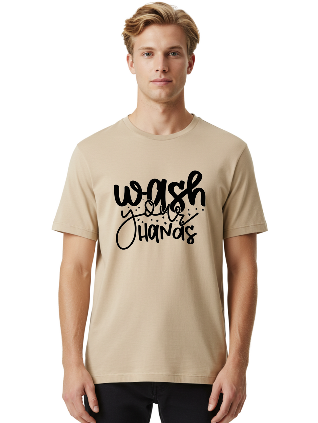 Wash-Your-Hands-1 Men'S Graphic Tee, 100% Cotton, Comfortable Casual Summer Wear, Machine Washable, Handwashing Reminder, Hygiene Tips, Health Awareness, Clean Hands, Wellness Promotion, Safety Signs, Prevent Germs Aad497