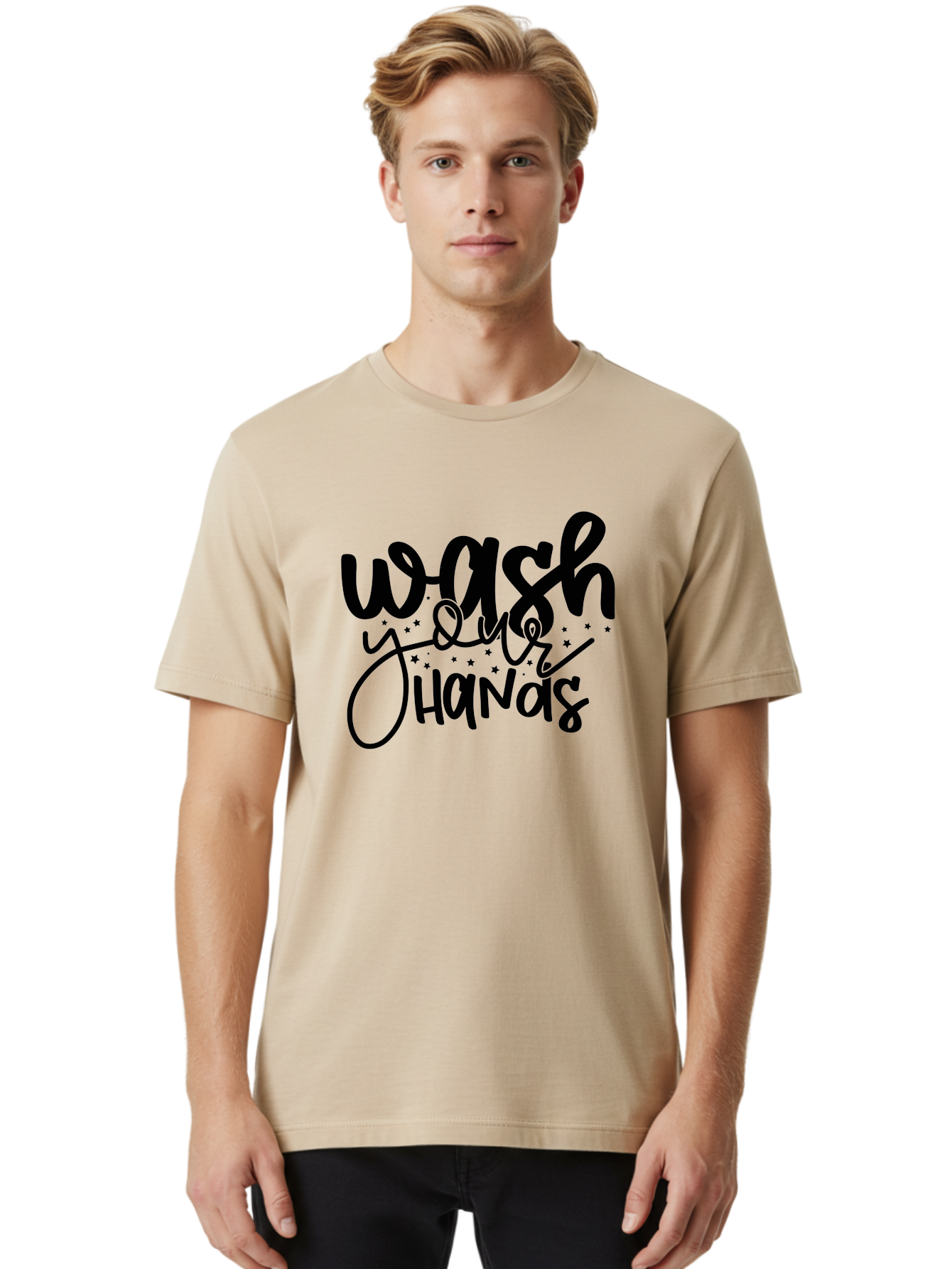 Wash-Your-Hands-1 Men'S Graphic Tee, 100% Cotton, Comfortable Casual Summer Wear, Machine Washable, Handwashing Reminder, Hygiene Tips, Health Awareness, Clean Hands, Wellness Promotion, Safety Signs, Prevent Germs Aad497