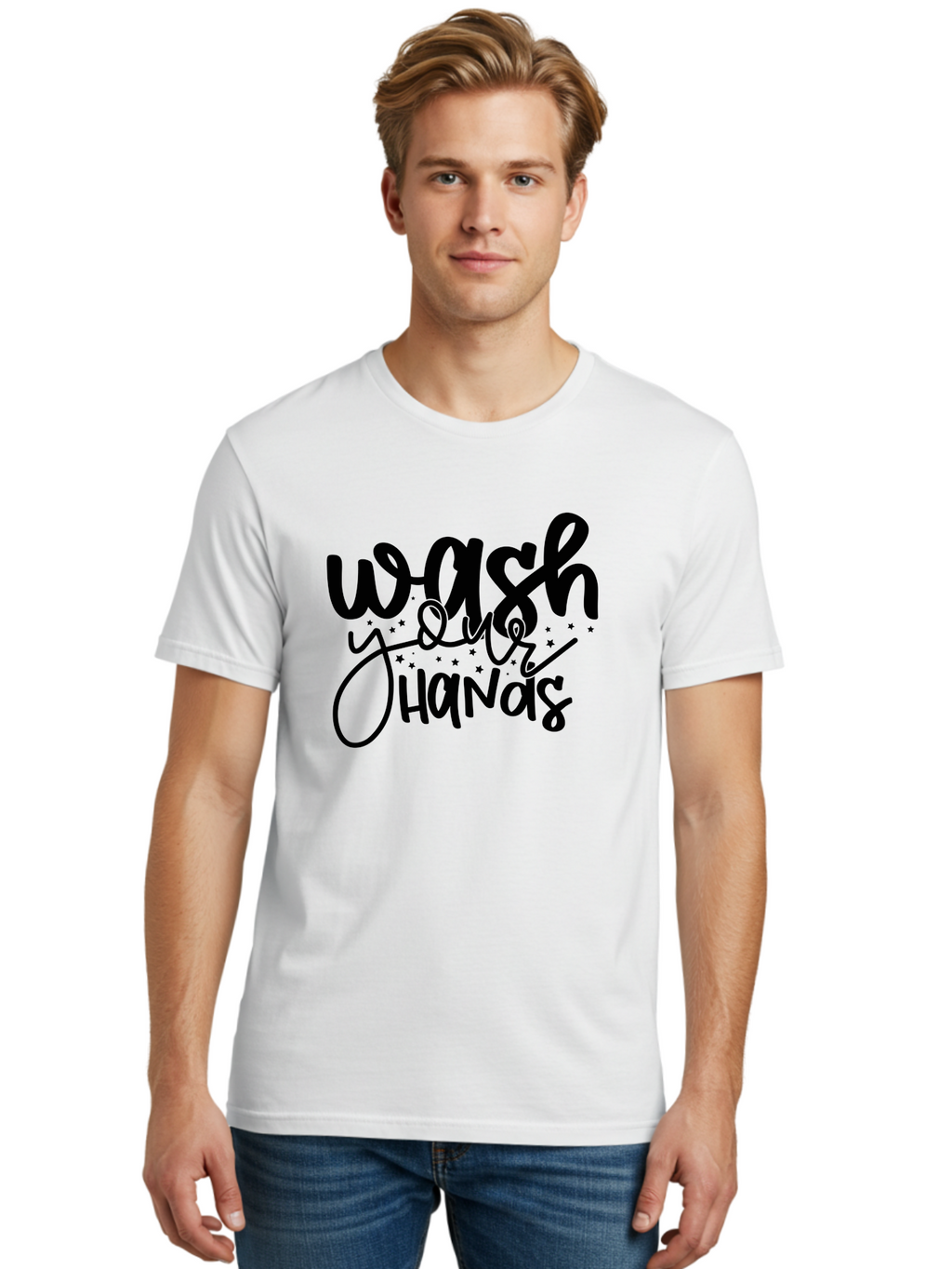 Wash-Your-Hands-1 Men'S Graphic Tee, 100% Cotton, Comfortable Casual Summer Wear, Machine Washable, Handwashing Reminder, Hygiene Tips, Health Awareness, Clean Hands, Wellness Promotion, Safety Signs, Prevent Germs Aad497