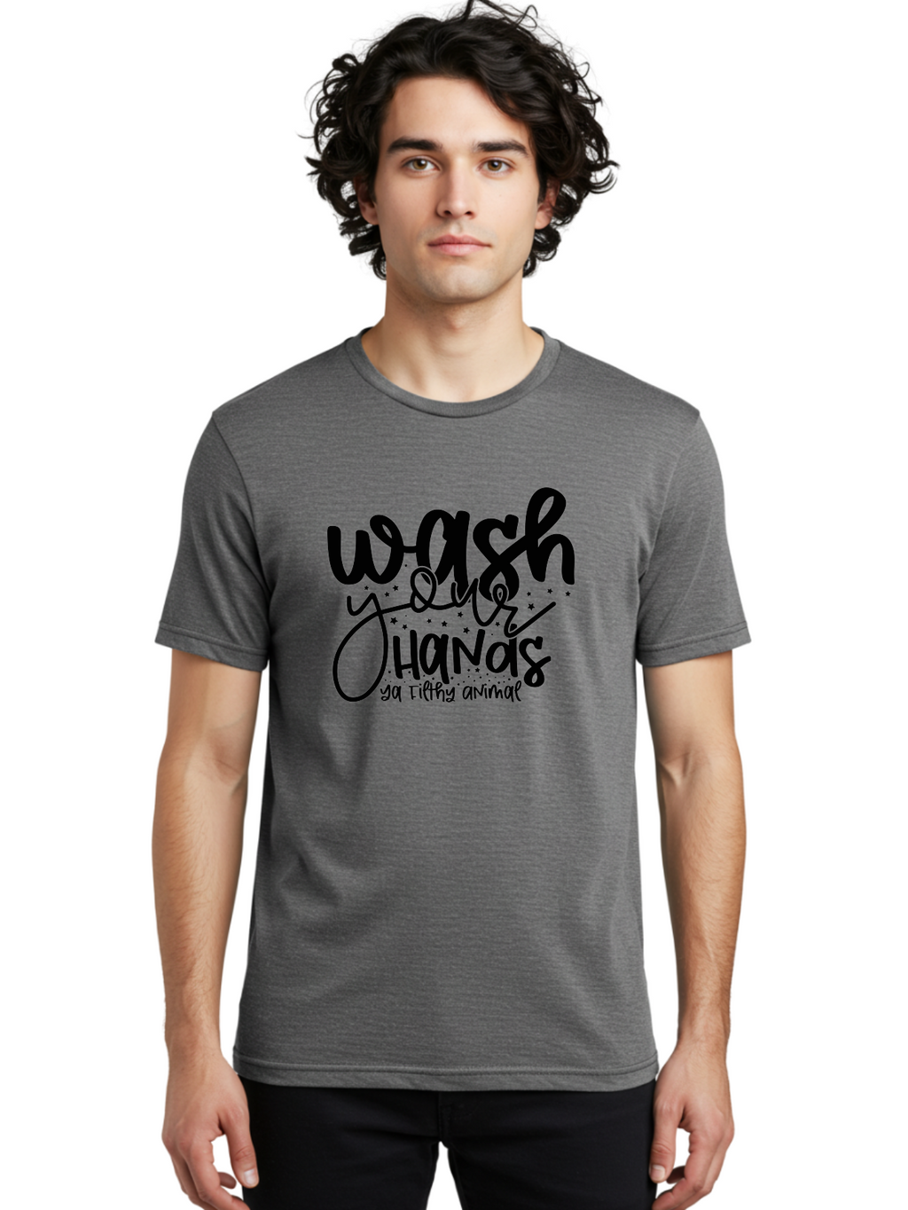 Wash-Your-Hands-Ya-Filthy-Animal Men'S Graphic Tee, 100% Cotton, Comfortable Casual Summer Wear, Machine Washable, Hand Washing Reminder, Hygiene Tips, Cleanliness Matters, Funny Quote, Quirky Humor, Sanitation Advice, Wash Your Hands, Aad498