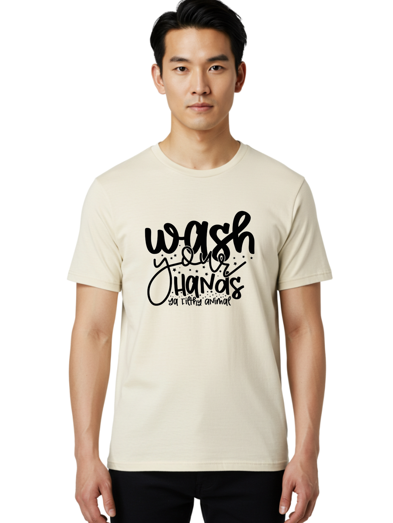 Wash-Your-Hands-Ya-Filthy-Animal Men'S Graphic Tee, 100% Cotton, Comfortable Casual Summer Wear, Machine Washable, Hand Washing Reminder, Hygiene Tips, Cleanliness Matters, Funny Quote, Quirky Humor, Sanitation Advice, Wash Your Hands, Aad498
