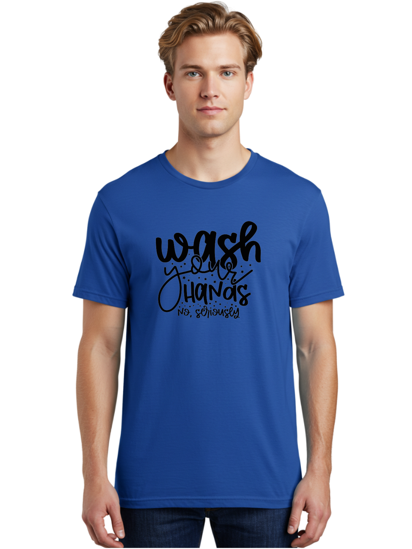 Wash-Your-Hands Men'S Graphic Tee, 100% Cotton, Comfortable Casual Summer Wear, Machine Washable, Hand Hygiene, Cleanliness, Health Awareness, Germ Prevention, Soap And Water, Clean Hands, Hygiene Reminder, Wellness Tips, Healthy Habits Aad499