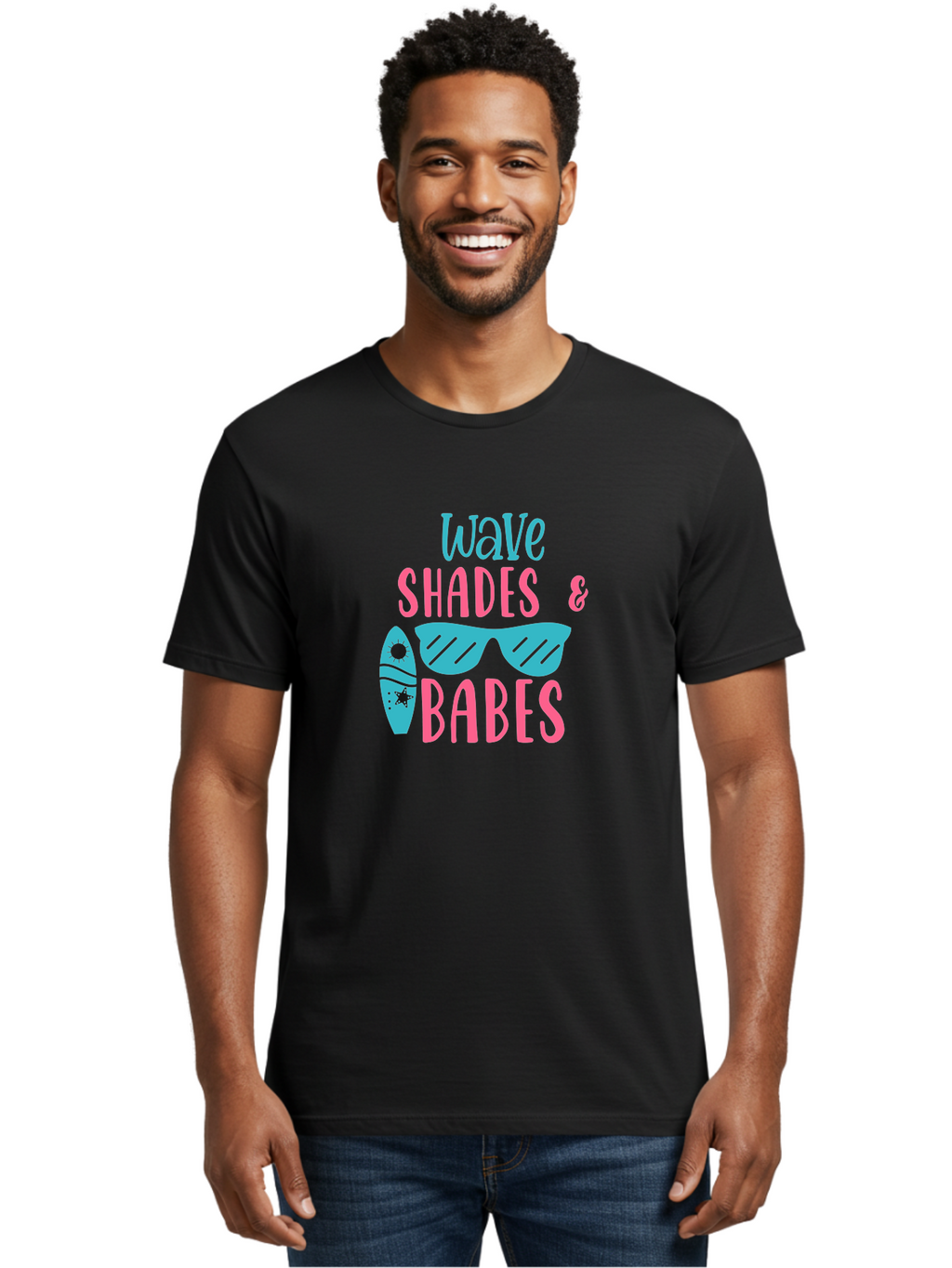 Wave-Shades-Babes Men'S Graphic Tee, 100% Cotton, Comfortable Casual Summer Wear, Machine Washable, Surfing, Sunglasses, Beach Culture, Summer Vibes, Wave Riders, Cool Shades, Beach Babes, Summer Fashion Aad500