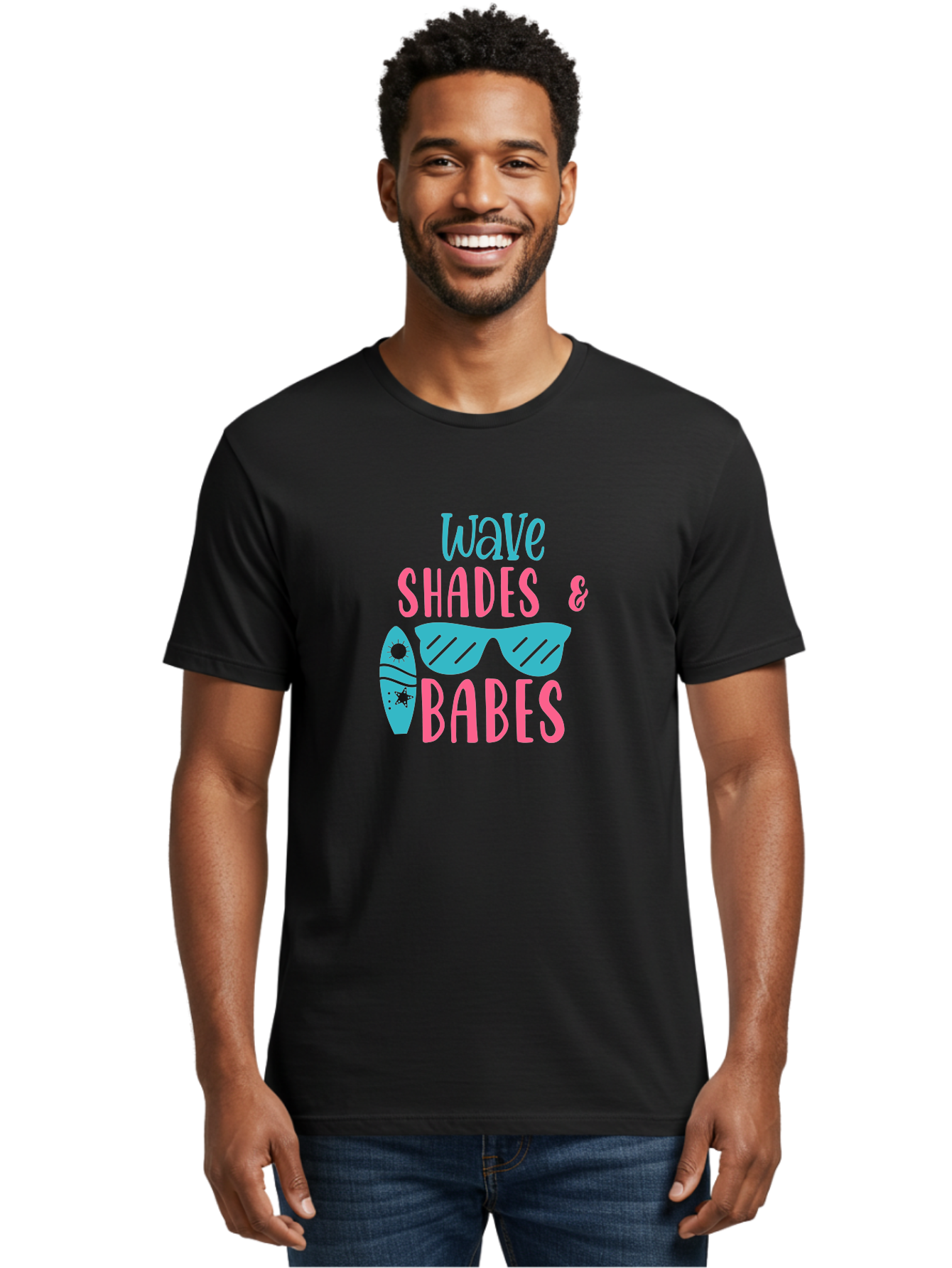Wave-Shades-Babes Men'S Graphic Tee, 100% Cotton, Comfortable Casual Summer Wear, Machine Washable, Surfing, Sunglasses, Beach Culture, Summer Vibes, Wave Riders, Cool Shades, Beach Babes, Summer Fashion Aad500