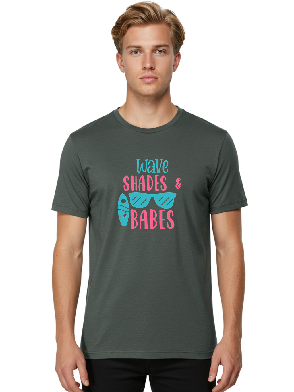 Wave-Shades-Babes Men'S Graphic Tee, 100% Cotton, Comfortable Casual Summer Wear, Machine Washable, Surfing, Sunglasses, Beach Culture, Summer Vibes, Wave Riders, Cool Shades, Beach Babes, Summer Fashion Aad500