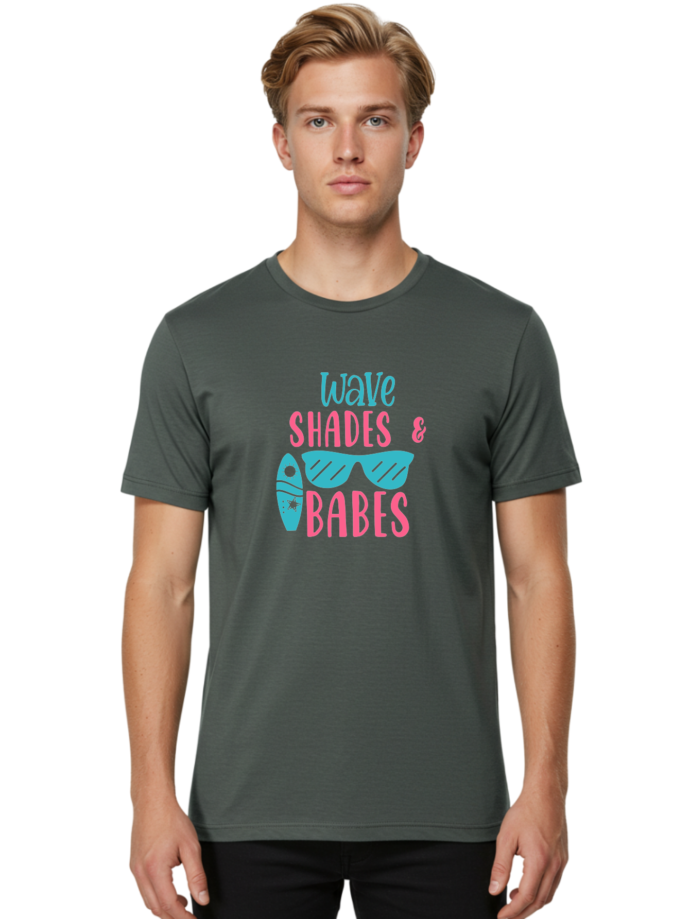 Wave-Shades-Babes Men'S Graphic Tee, 100% Cotton, Comfortable Casual Summer Wear, Machine Washable, Surfing, Sunglasses, Beach Culture, Summer Vibes, Wave Riders, Cool Shades, Beach Babes, Summer Fashion Aad500