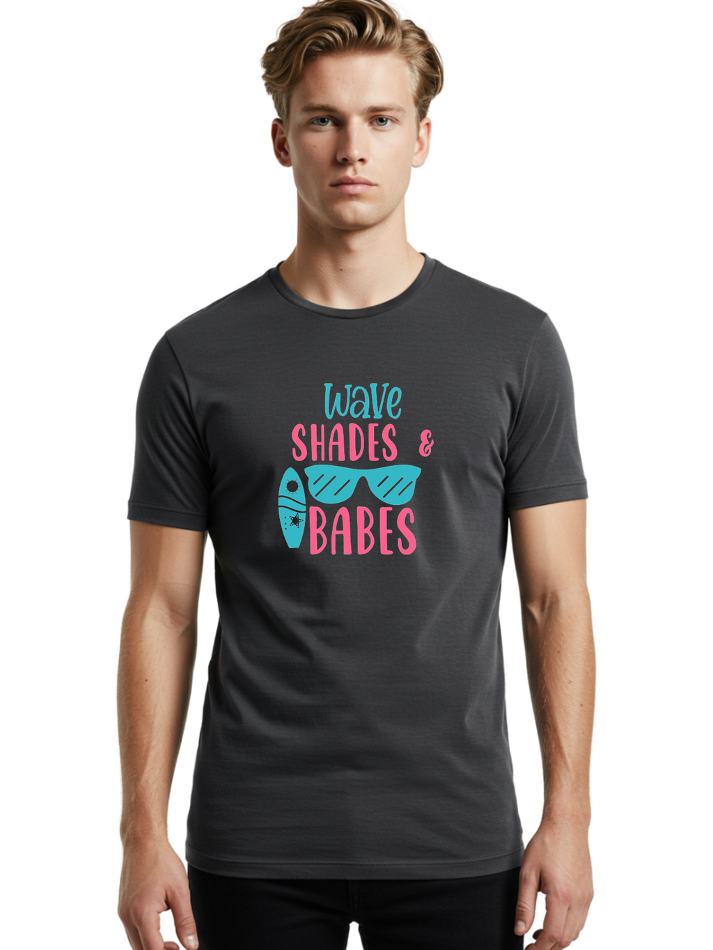 Wave-Shades-Babes Men'S Graphic Tee, 100% Cotton, Comfortable Casual Summer Wear, Machine Washable, Surfing, Sunglasses, Beach Culture, Summer Vibes, Wave Riders, Cool Shades, Beach Babes, Summer Fashion Aad500