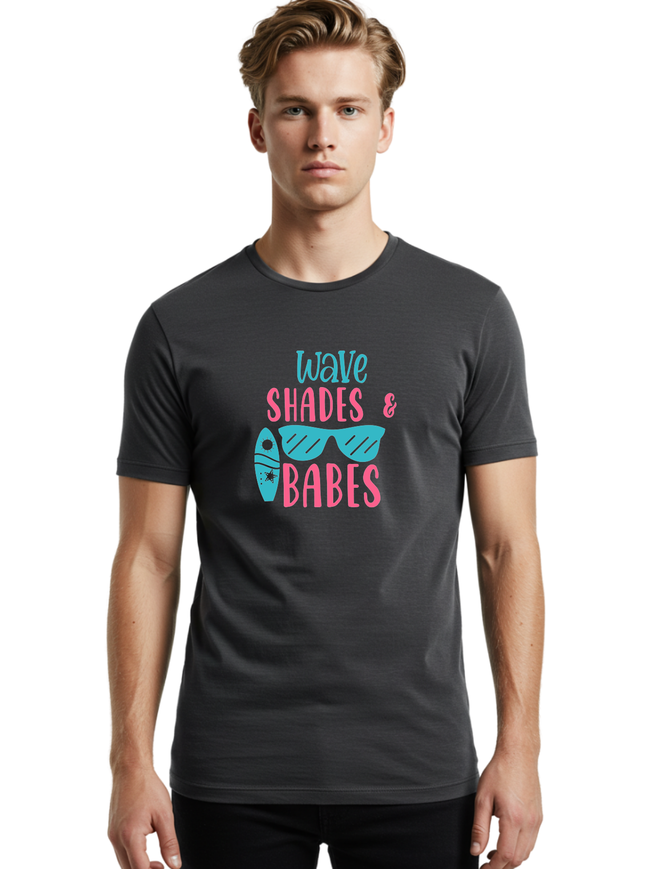 Wave-Shades-Babes Men'S Graphic Tee, 100% Cotton, Comfortable Casual Summer Wear, Machine Washable, Surfing, Sunglasses, Beach Culture, Summer Vibes, Wave Riders, Cool Shades, Beach Babes, Summer Fashion Aad500
