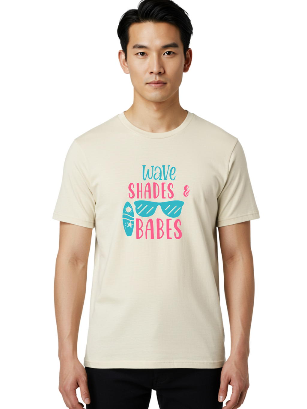 Wave-Shades-Babes Men'S Graphic Tee, 100% Cotton, Comfortable Casual Summer Wear, Machine Washable, Surfing, Sunglasses, Beach Culture, Summer Vibes, Wave Riders, Cool Shades, Beach Babes, Summer Fashion Aad500