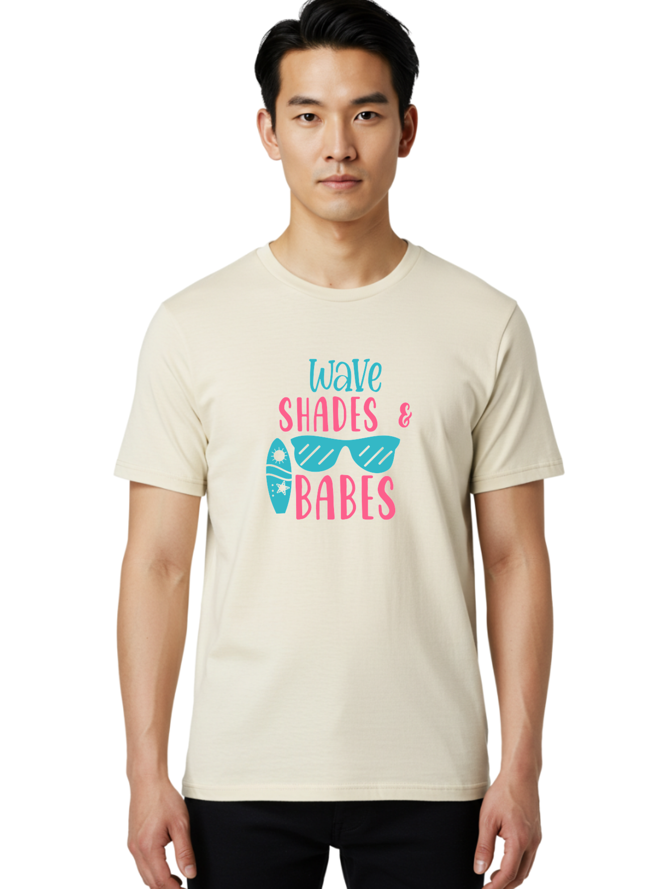 Wave-Shades-Babes Men'S Graphic Tee, 100% Cotton, Comfortable Casual Summer Wear, Machine Washable, Surfing, Sunglasses, Beach Culture, Summer Vibes, Wave Riders, Cool Shades, Beach Babes, Summer Fashion Aad500