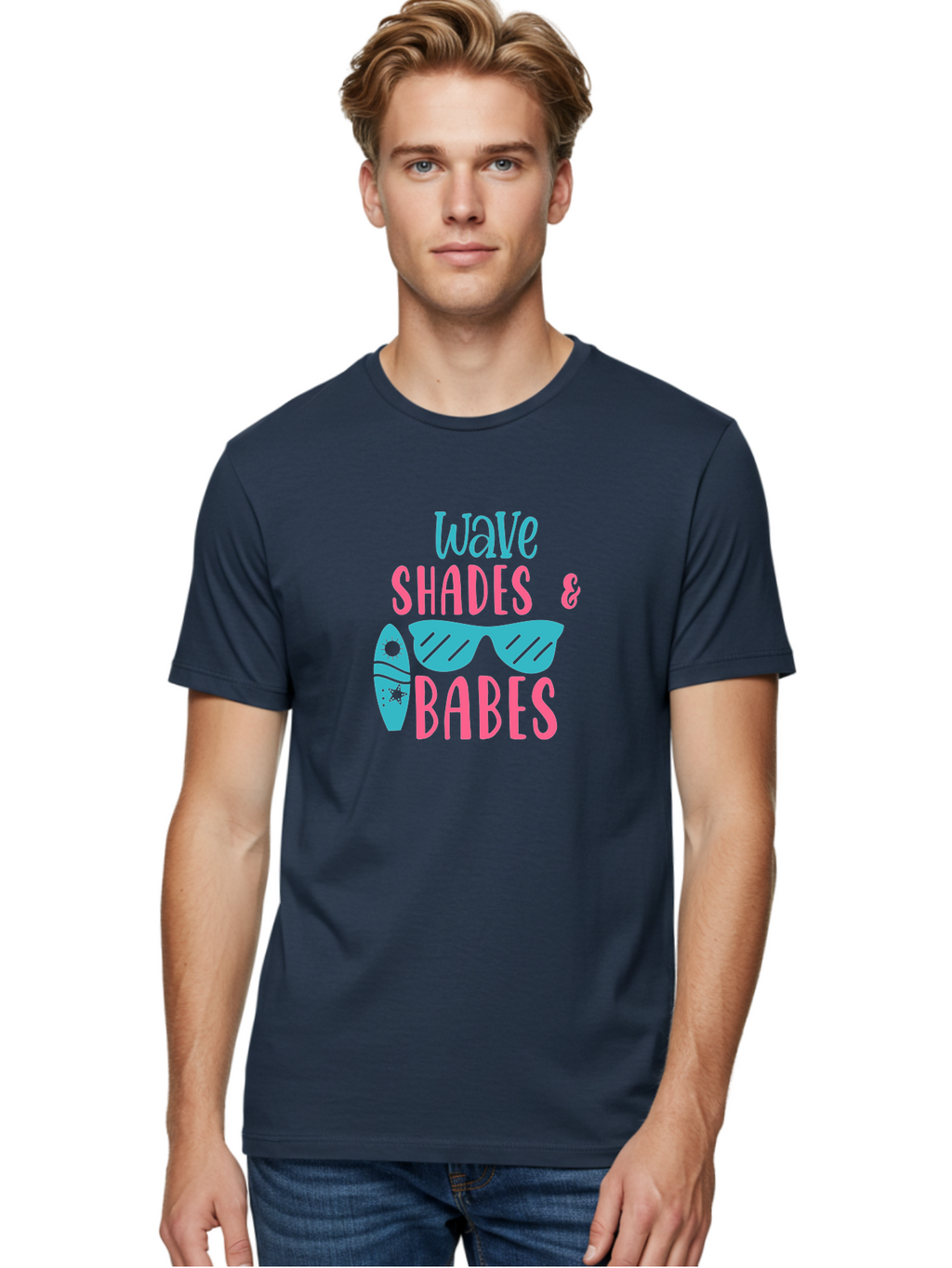 Wave-Shades-Babes Men'S Graphic Tee, 100% Cotton, Comfortable Casual Summer Wear, Machine Washable, Surfing, Sunglasses, Beach Culture, Summer Vibes, Wave Riders, Cool Shades, Beach Babes, Summer Fashion Aad500