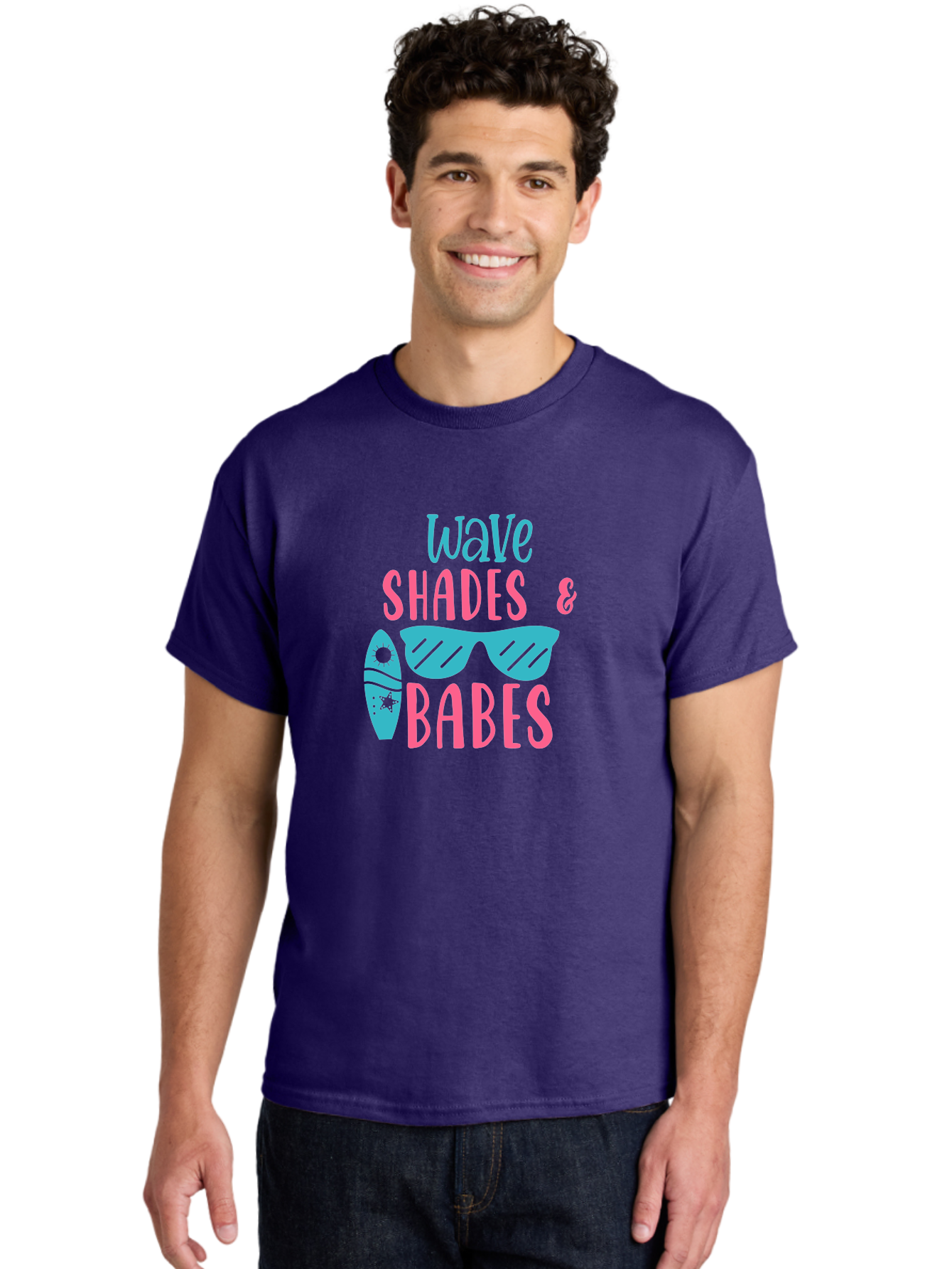 Wave-Shades-Babes Men'S Graphic Tee, 100% Cotton, Comfortable Casual Summer Wear, Machine Washable, Surfing, Sunglasses, Beach Culture, Summer Vibes, Wave Riders, Cool Shades, Beach Babes, Summer Fashion Aad500