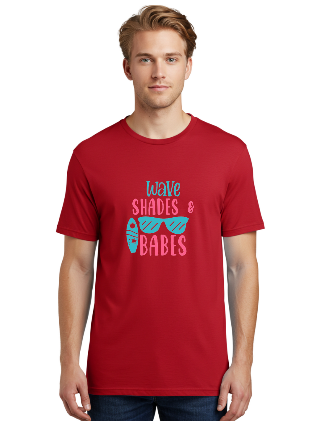 Wave-Shades-Babes Men'S Graphic Tee, 100% Cotton, Comfortable Casual Summer Wear, Machine Washable, Surfing, Sunglasses, Beach Culture, Summer Vibes, Wave Riders, Cool Shades, Beach Babes, Summer Fashion Aad500