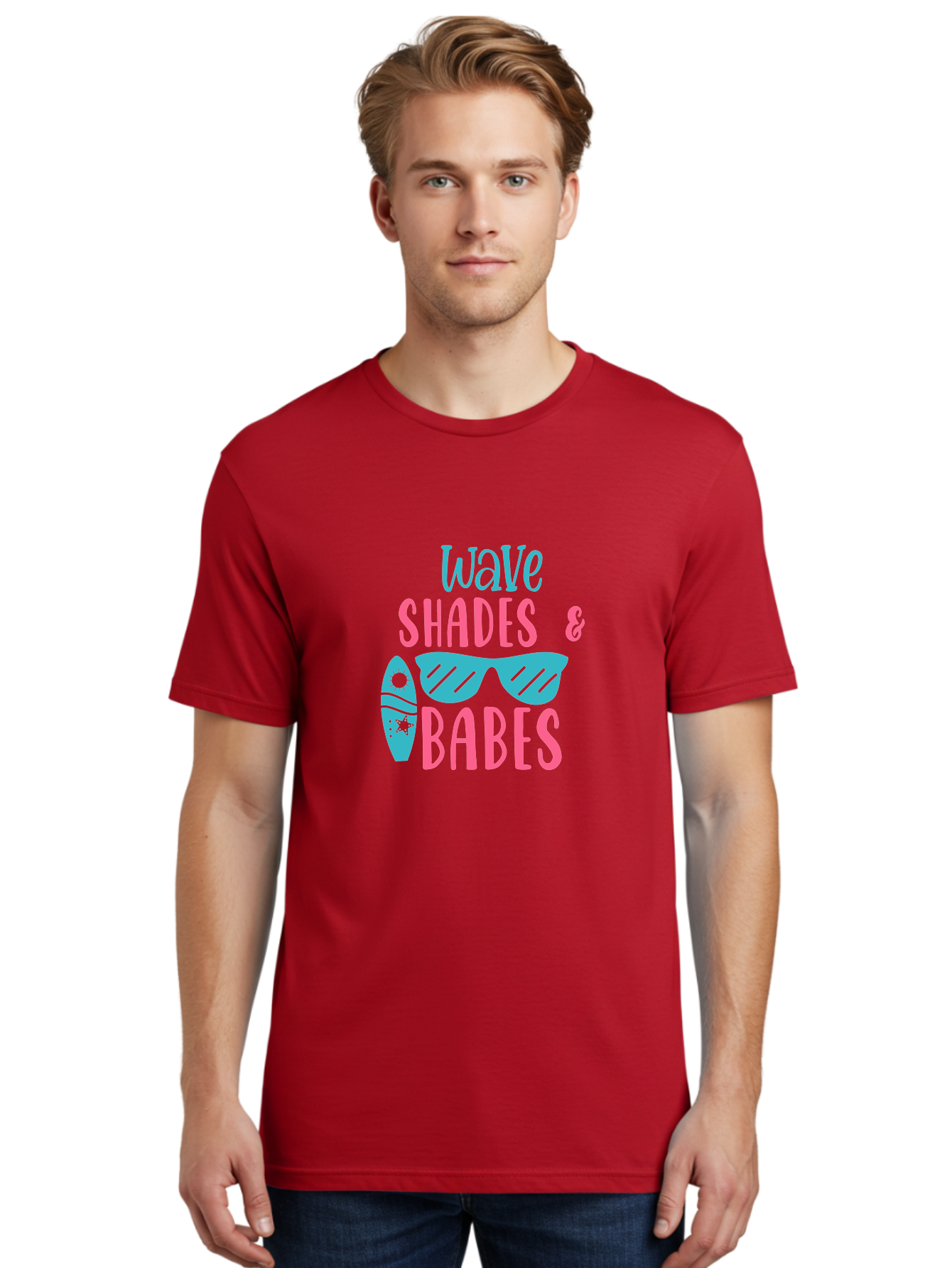 Wave-Shades-Babes Men'S Graphic Tee, 100% Cotton, Comfortable Casual Summer Wear, Machine Washable, Surfing, Sunglasses, Beach Culture, Summer Vibes, Wave Riders, Cool Shades, Beach Babes, Summer Fashion Aad500