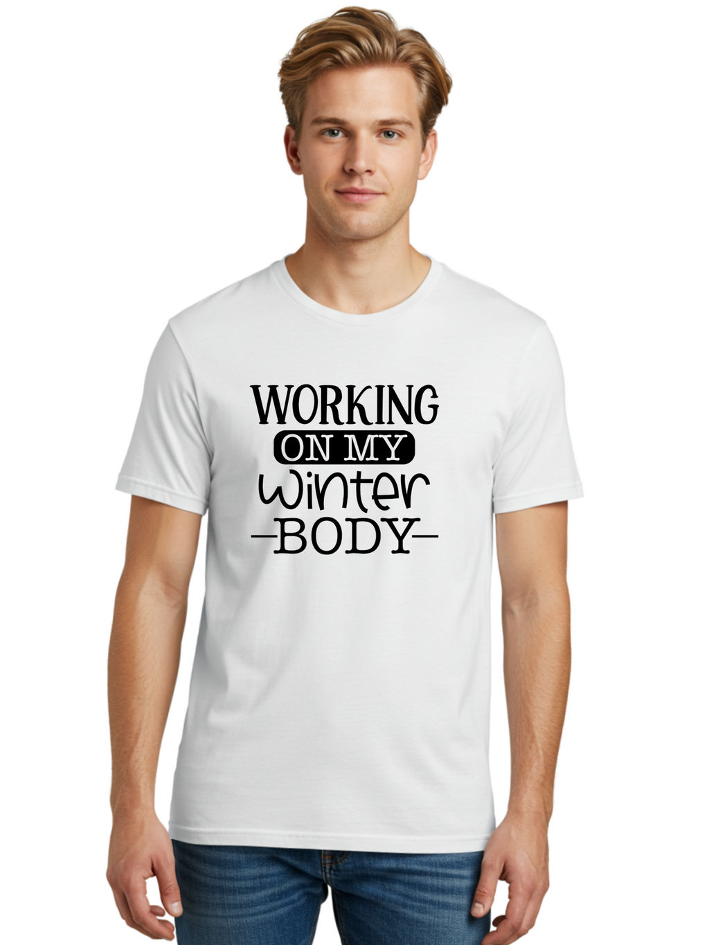 Working-On-My-Winter-Body Men'S Graphic Tee, 100% Cotton, Comfortable Casual Summer Wear, Machine Washable, Funny Fitness Quote, Workout Motivation, Winter Body Goals, Fitness Humor, Gym Inspiration, Healthy Lifestyle, Fitness Quotes Aad506