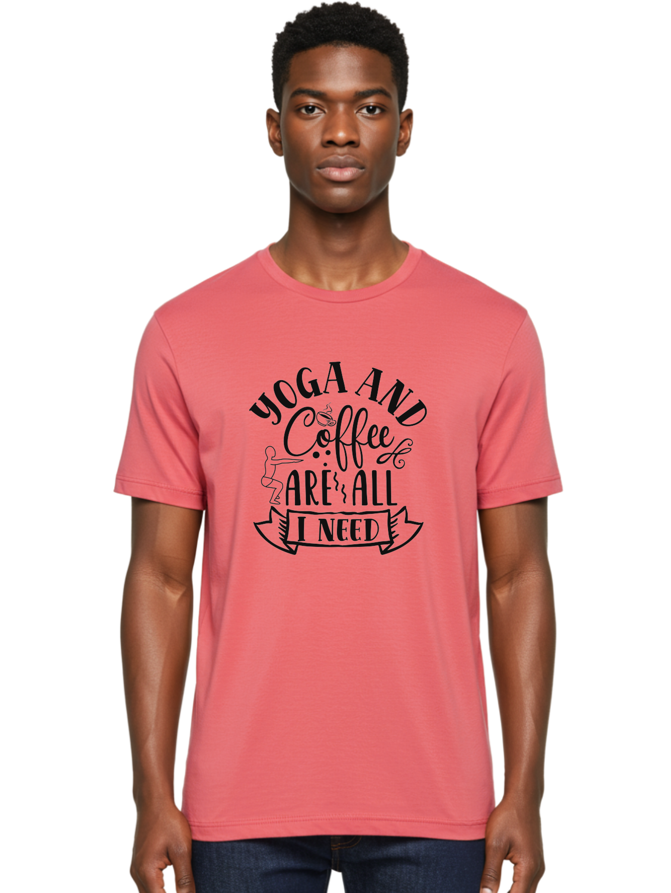 Yoga-And-Coffee-Are-All-I-Need Men'S Graphic Tee, 100% Cotton, Comfortable Casual Summer Wear, Machine Washable, Yoga And Coffee, Coffee Lover, Yoga Enthusiast, Mindfulness, Wellness, Relaxation, Coffee Break, Yoga Practice, Aad510