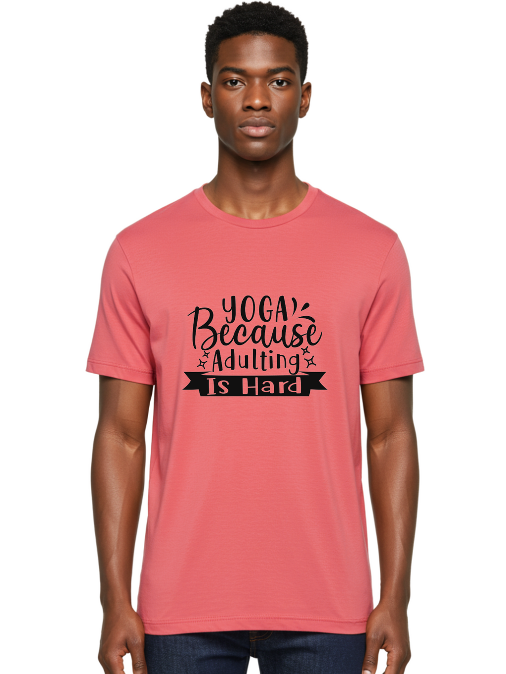 Yoga-Because-Adulting-Is-Hard Men'S Graphic Tee, 100% Cotton, Comfortable Casual Summer Wear, Machine Washable, Yoga Quotes, Humor, Adulting Struggles, Funny Sayings, Motivational Phrases, Mindfulness, Wellness, Self-Care, Yoga Inspiration, Aad513
