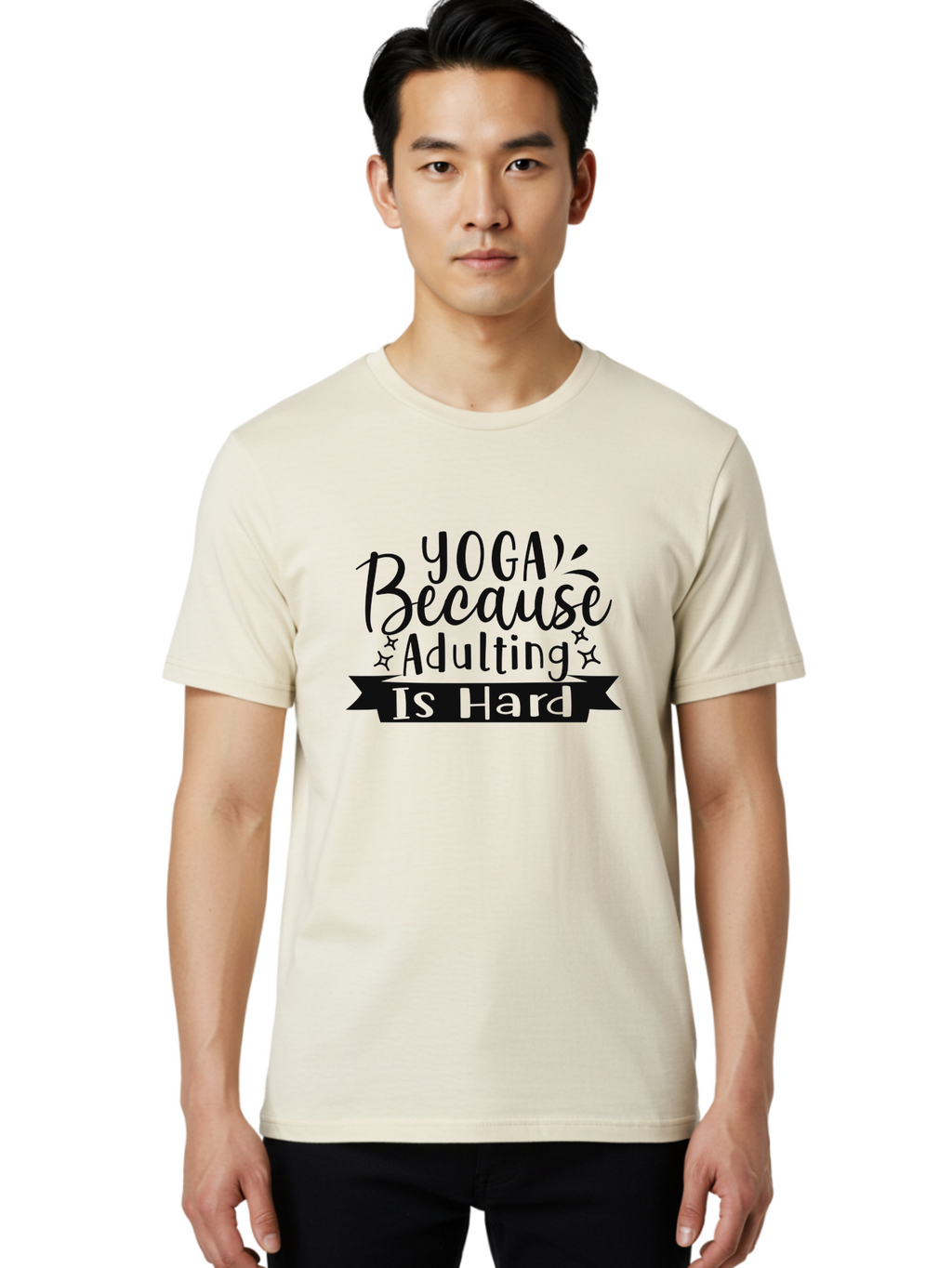 Yoga-Because-Adulting-Is-Hard Men'S Graphic Tee, 100% Cotton, Comfortable Casual Summer Wear, Machine Washable, Yoga Quotes, Humor, Adulting Struggles, Funny Sayings, Motivational Phrases, Mindfulness, Wellness, Self-Care, Yoga Inspiration, Aad513