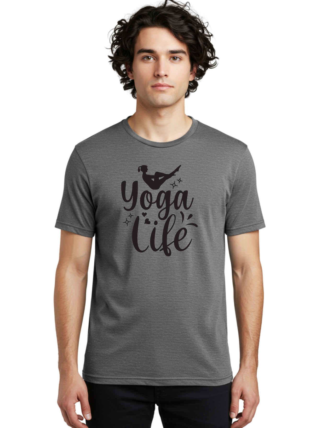 Yoga-Life Men'S Graphic Tee, 100% Cotton, Comfortable Casual Summer Wear, Machine Washable, Yoga Enthusiast, Silhouette Of A Yogi, Inspirational Quote, Wellness Lifestyle, Yoga Pose, Fitness Motivation, Meditation Practice, Yoga Love, Aad516